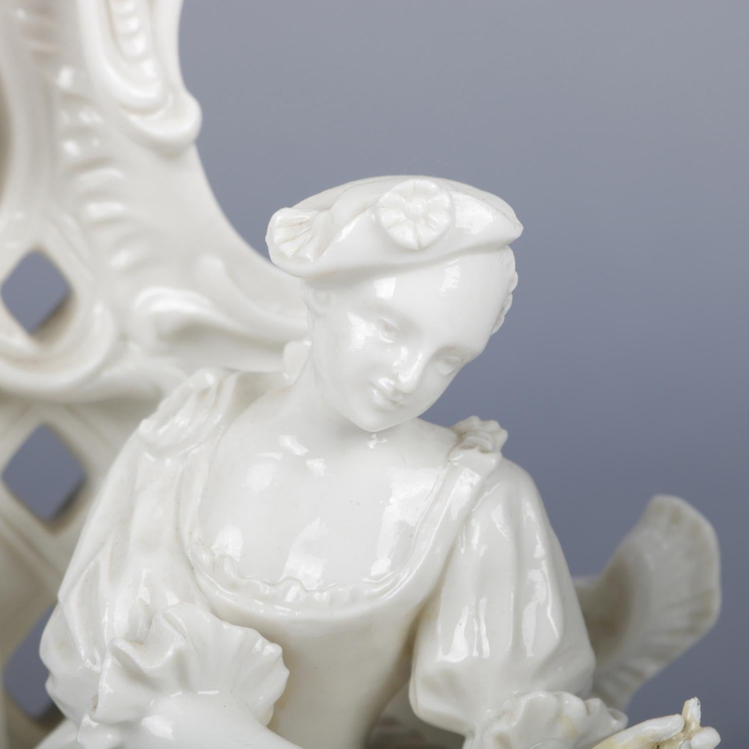 Porcelain Antique German Figural Blanc de Chine Family Grouping, Parlor Music Scene