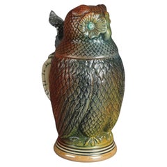 Antique German Figural Character Owl Pottery Stein Circa 1900
