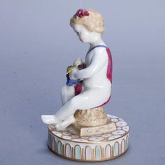 Antique German Figural Dresden Meissen Hand Painted and Gilt Porcelain Cupid