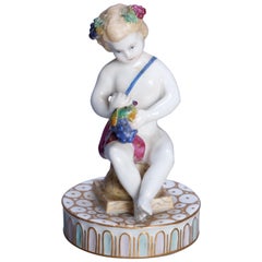 Antique German Figural Dresden Meissen Hand Painted and Gilt Porcelain Cupid