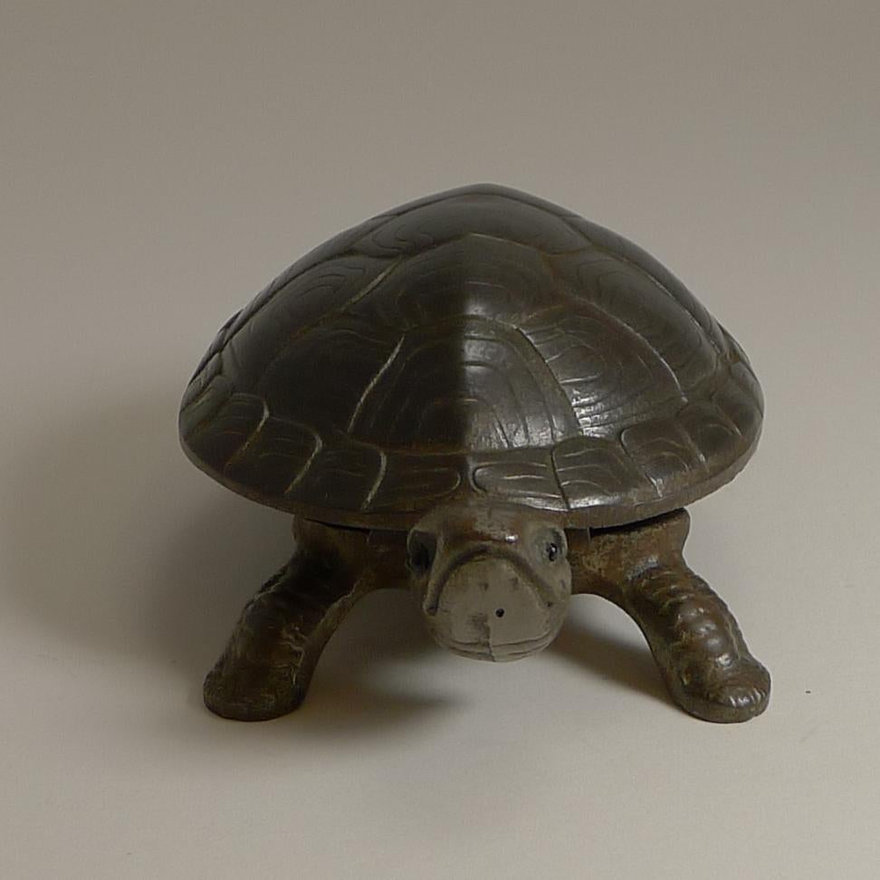 Early 20th Century Antique German Figural Mechanical Desk / Counter Bell, Tortoise, circa 1900
