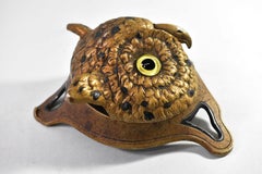 Antique German Figural Owl Desk Bell Original Glass Eyes D.R.G.M.