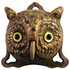 Antique German Figural Owl Desk Bell Original Glass Eyes D.R.G.M.