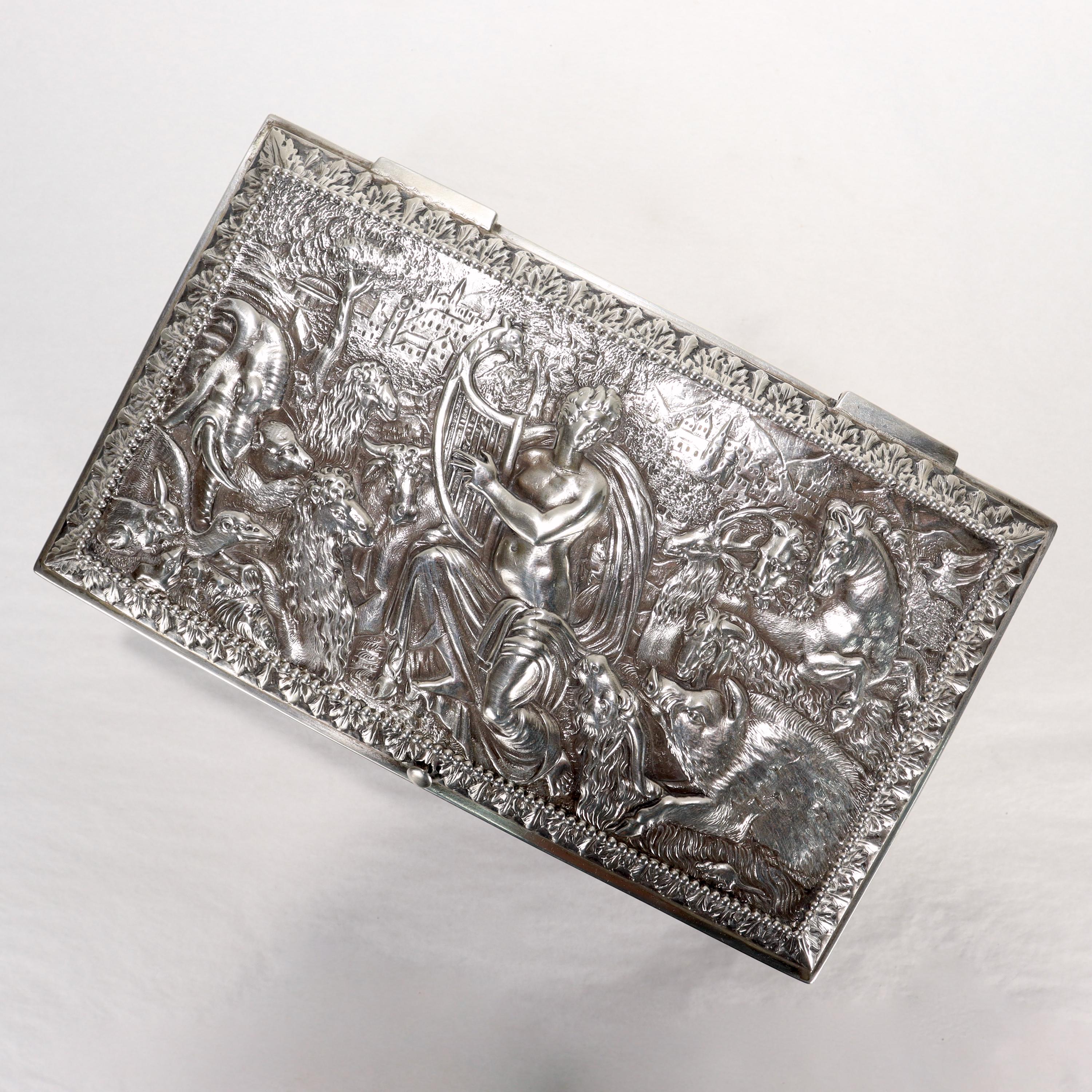 Antique German Figural Renaissance Revival Solid Silver Table Box or Casket For Sale 6