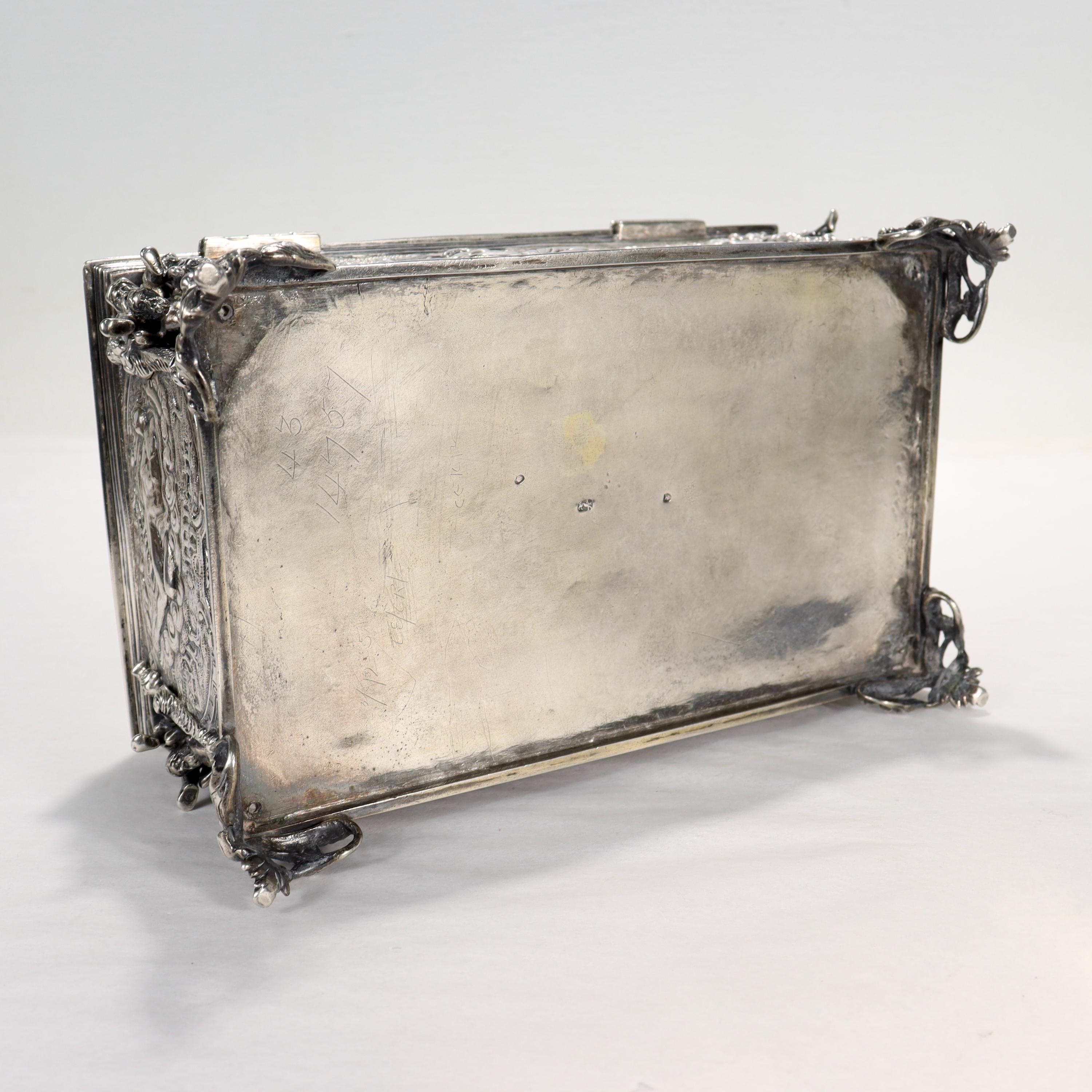 Antique German Figural Renaissance Revival Solid Silver Table Box or Casket For Sale 11