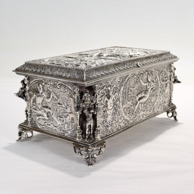 Antique German Figural Renaissance Revival Solid Silver Table Box or ...