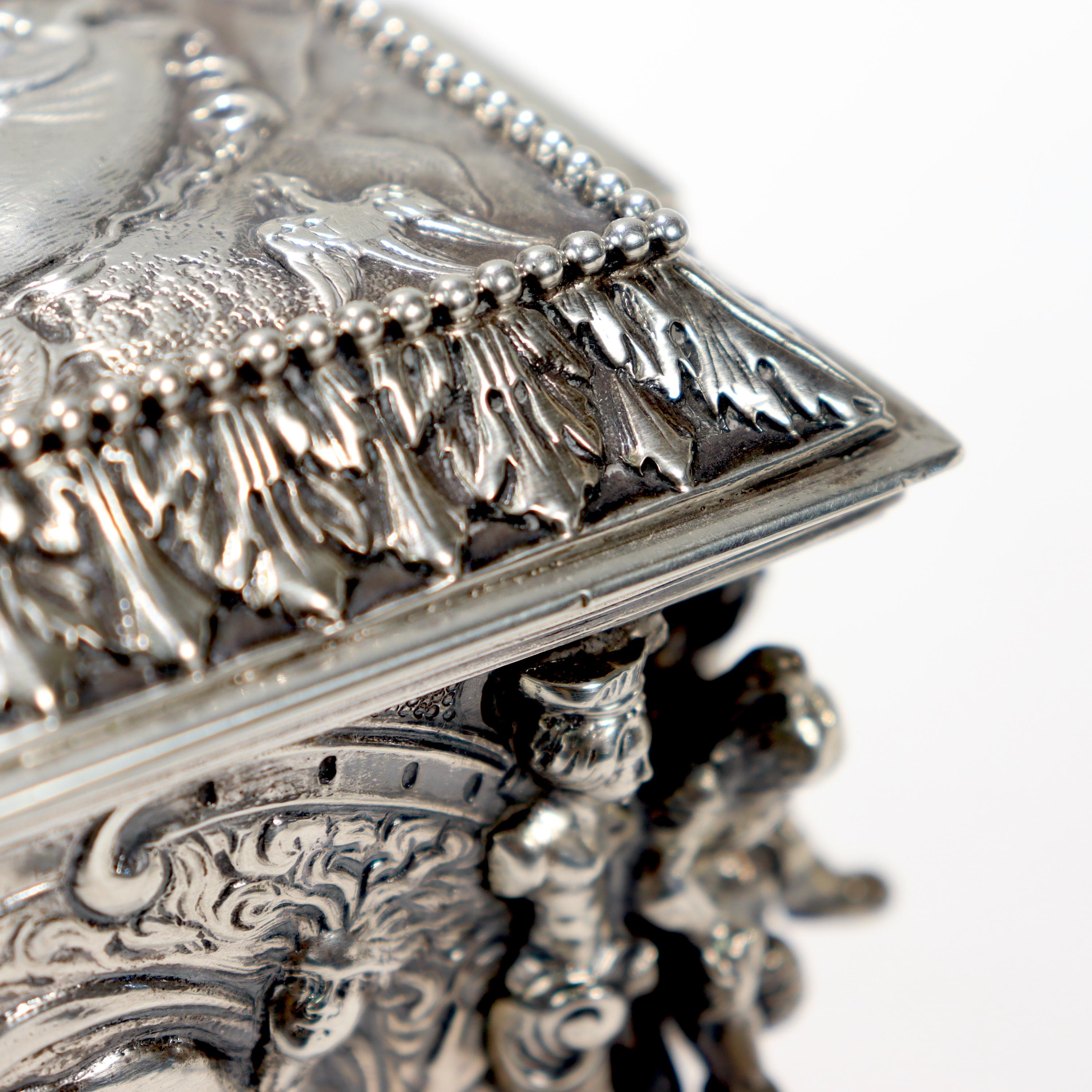 Antique German Figural Renaissance Revival Solid Silver Table Box or Casket For Sale 13