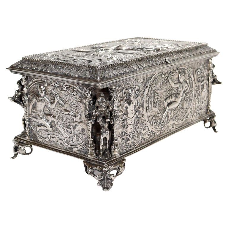 Antique German Figural Renaissance Revival Solid Silver Table Box or ...
