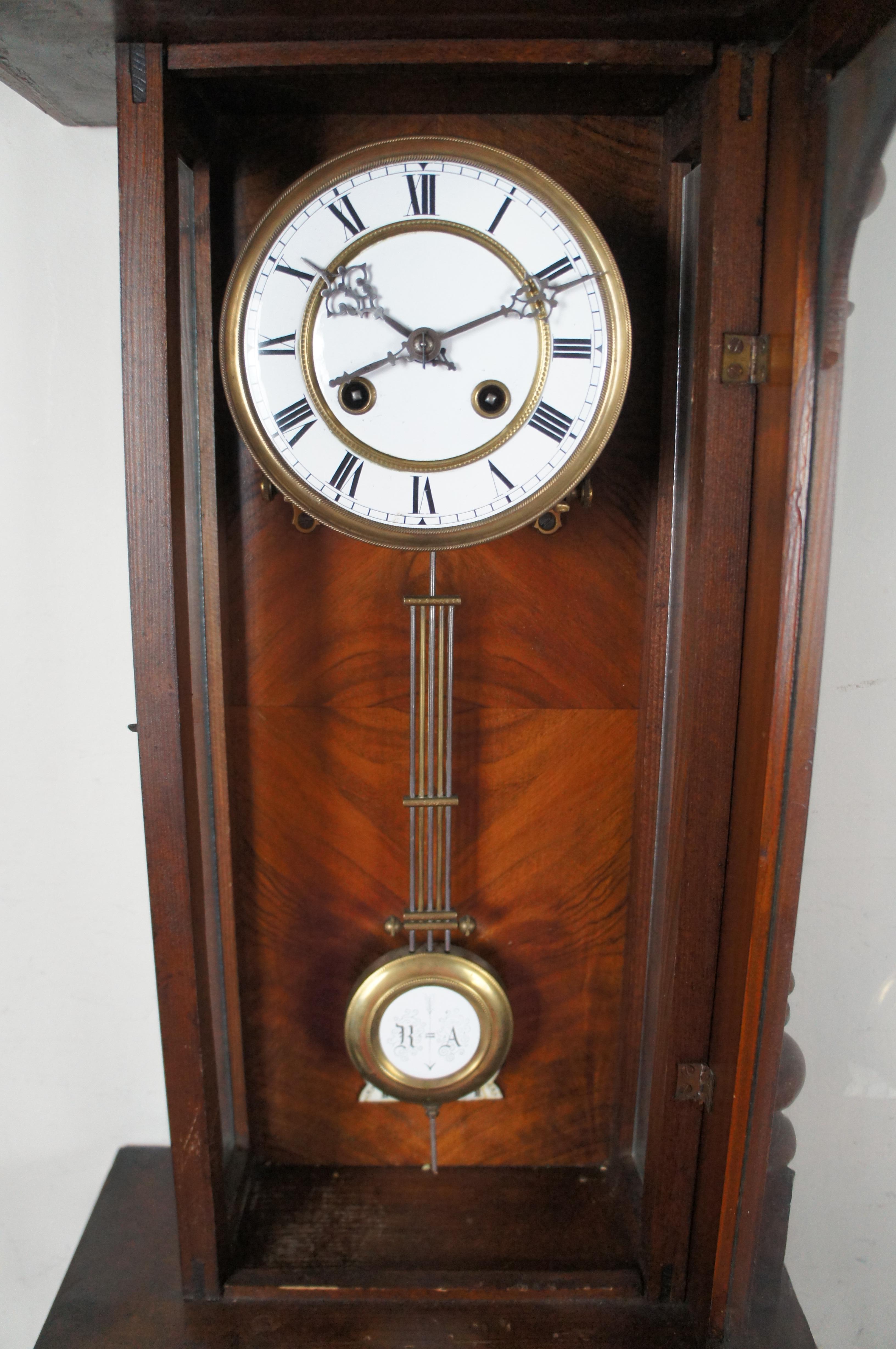Antique German FMS Mauthe Vienna Regulator Carved Walnut DRP Wall Clock 35