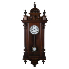Antique German FMS Mauthe Vienna Regulator Carved Walnut DRP Wall Clock 35"