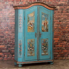 Antique German Folk Art Blue Painted Armoire