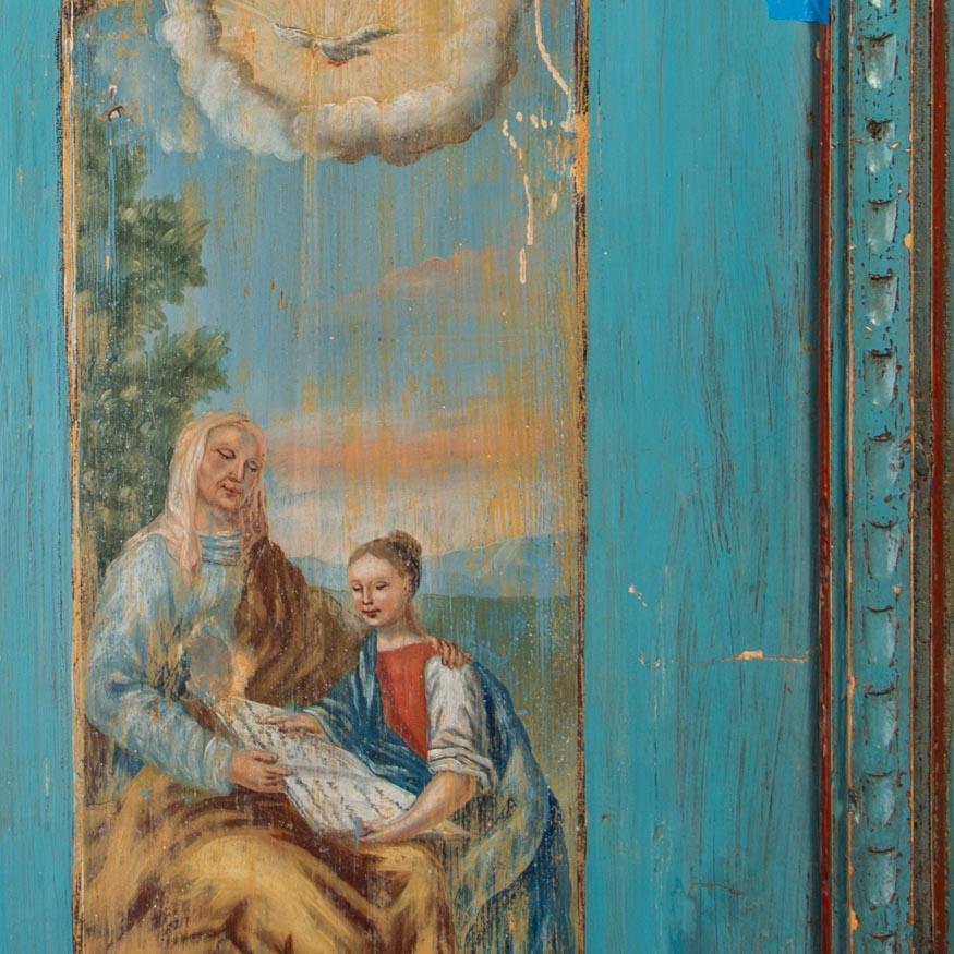 19th Century Antique German Folk Art Blue Painted Armoire