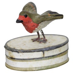 Antique German Folk Art Paper Mache Candy Container Ring Box Robin Bird