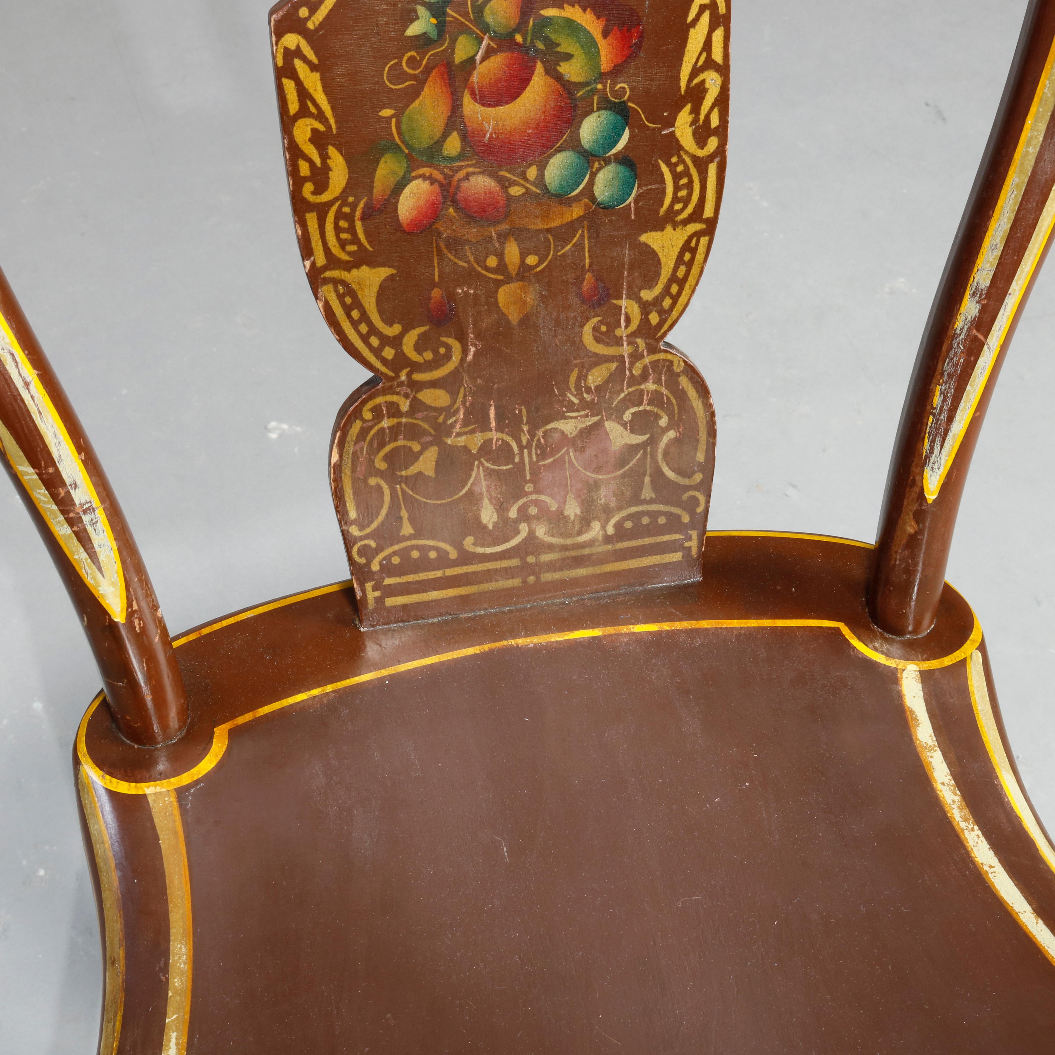 Antique German Folk Art Stenciled Fruit & Foliate Balloon Back Chairs, 19th C In Good Condition In Big Flats, NY