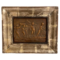 Antique German Framed Wood Carving or Wall Relief with Mythological Figures 1880