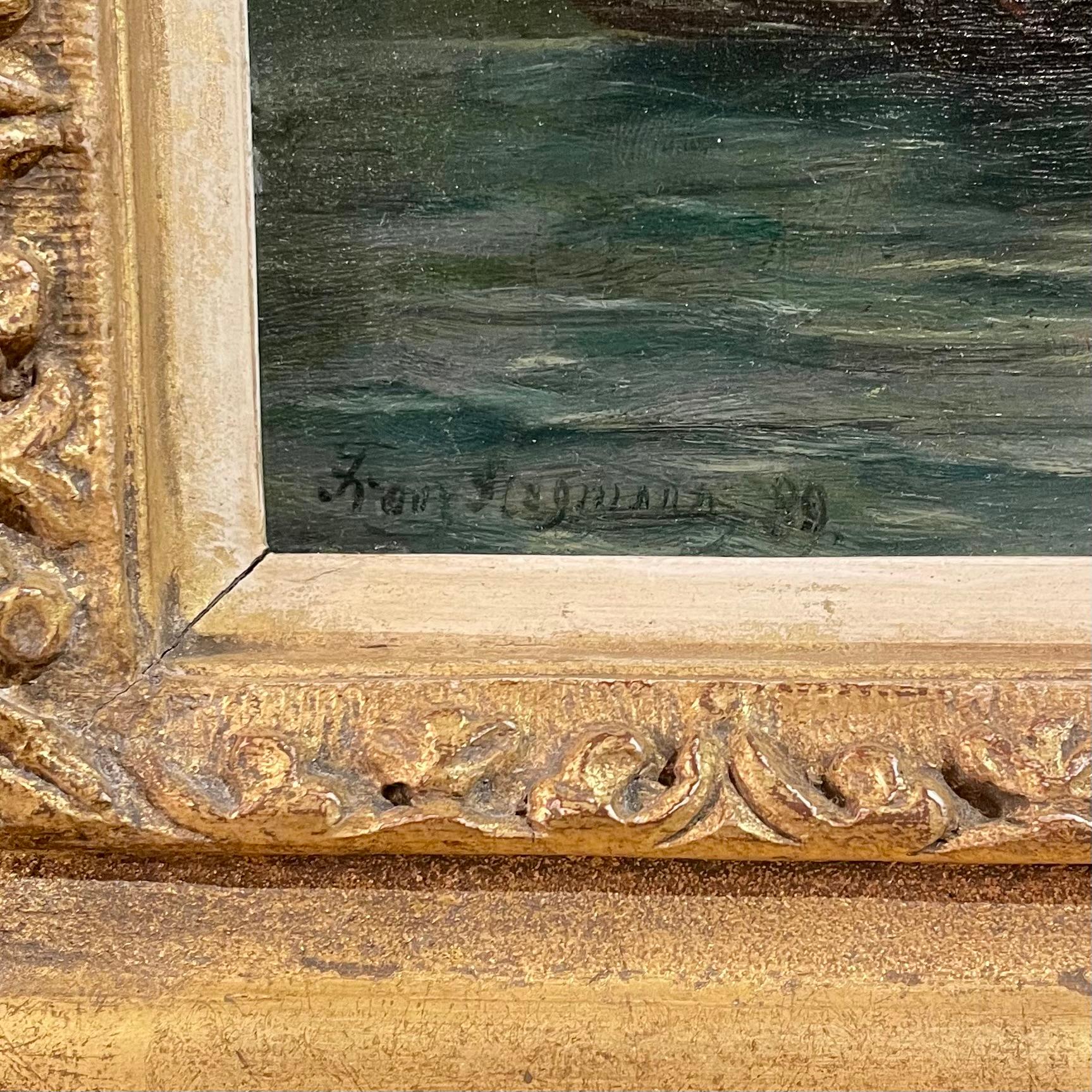 19th Century Antique German Franz Stegmann (1831-1892) Framed Oil on Panel of Notre Dame. For Sale
