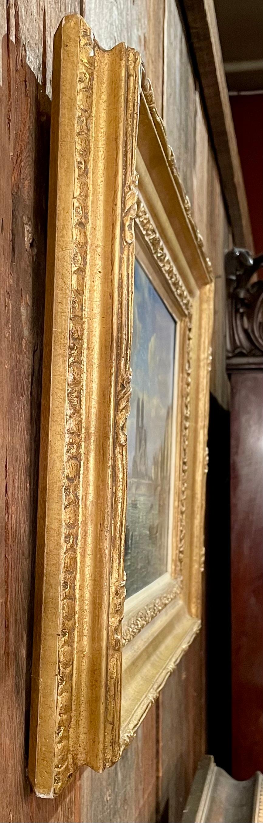 Wood Antique German Franz Stegmann (1831-1892) Framed Oil on Panel of Notre Dame. For Sale