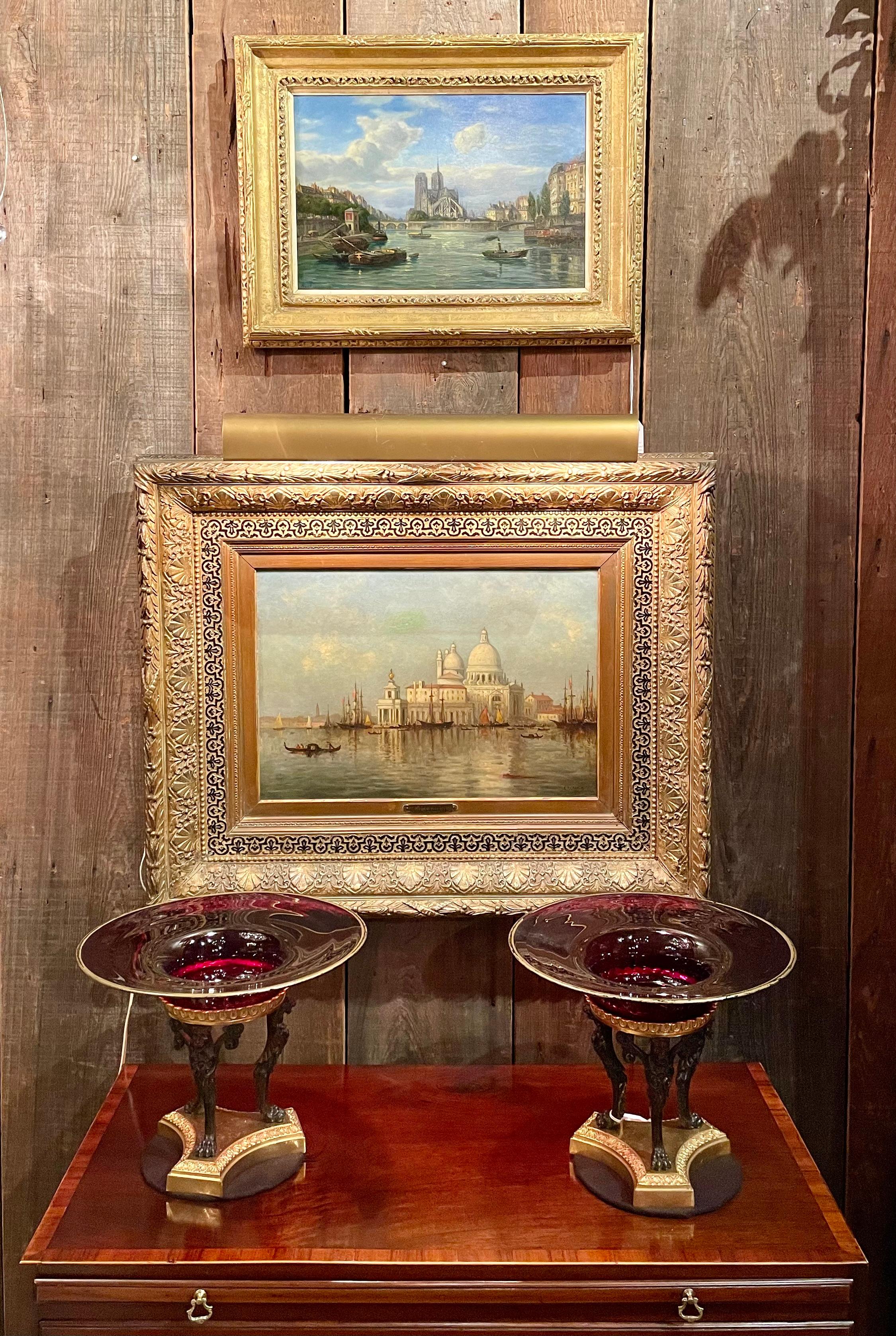 Antique German Franz Stegmann (1831-1892) Framed Oil on Panel of Notre Dame. For Sale 1