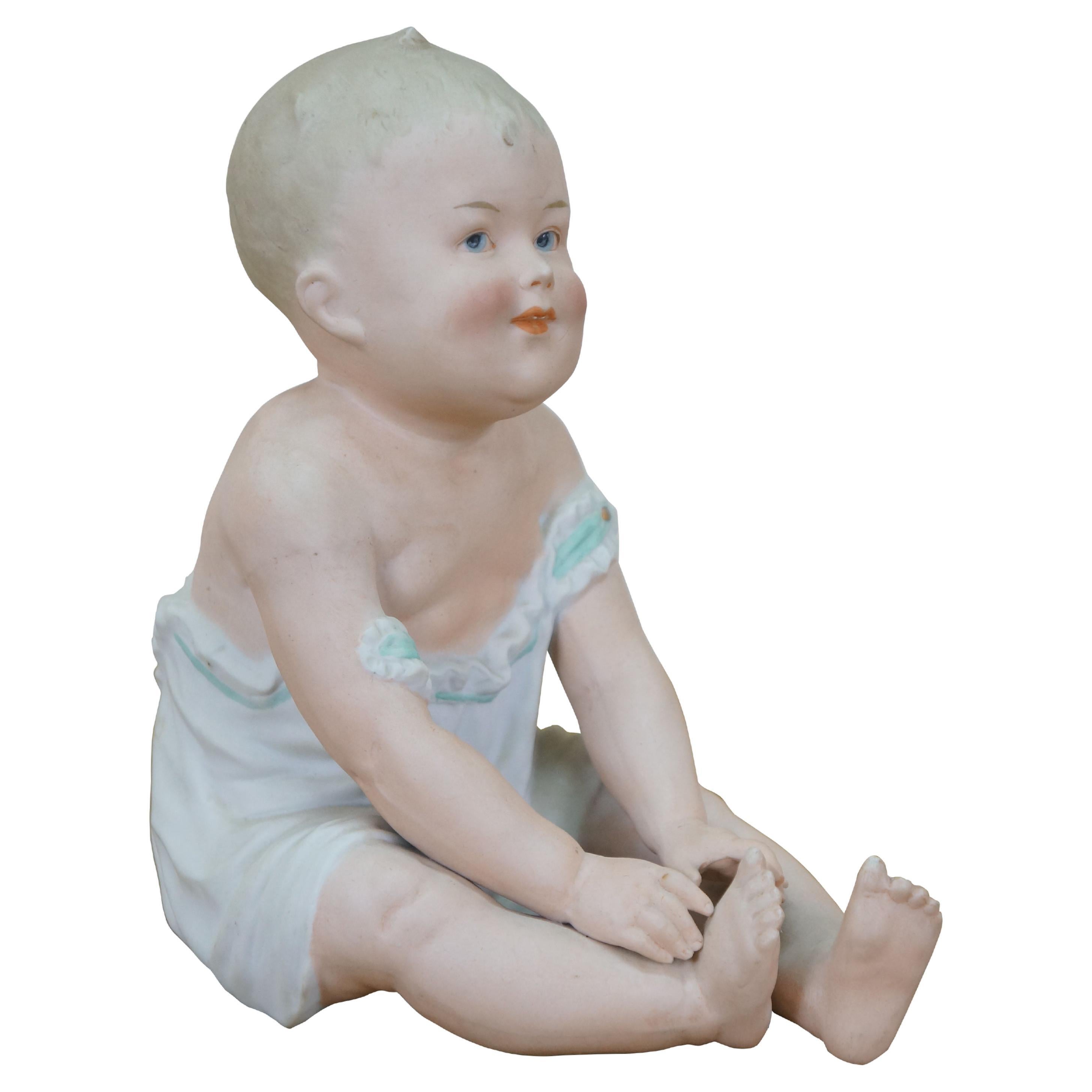 Antique German Gebruder Heubach Bisque Piano Baby Figurine Statue 9"