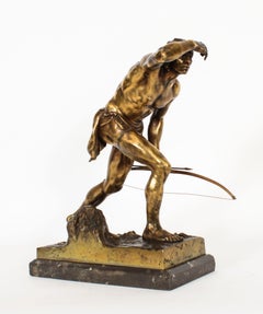 Antiker deutscher indischer Pfadfinder aus vergoldeter Bronze von Josef Drischler, um 1900