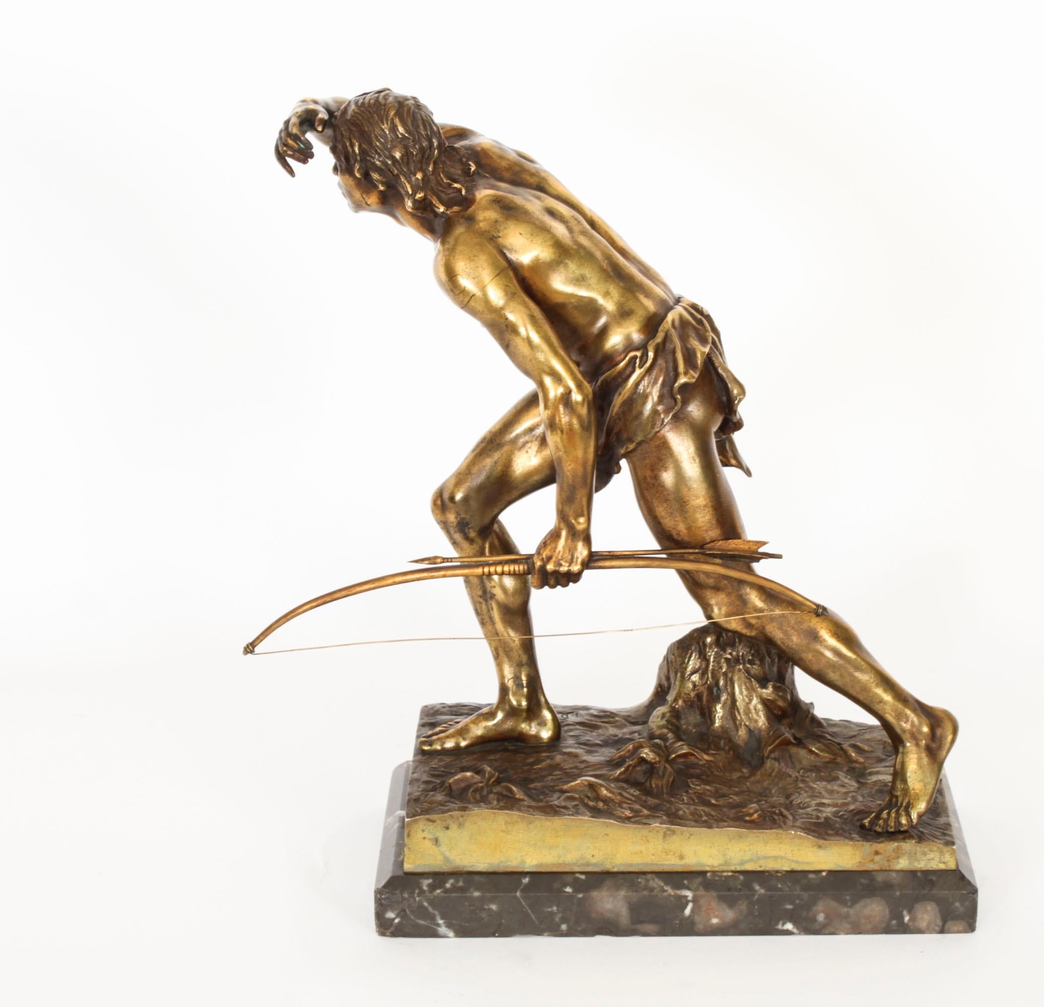 Antique German Gilt Bronze Indian Scout by Josef Drischler Circa 1900 In Good Condition For Sale In London, GB