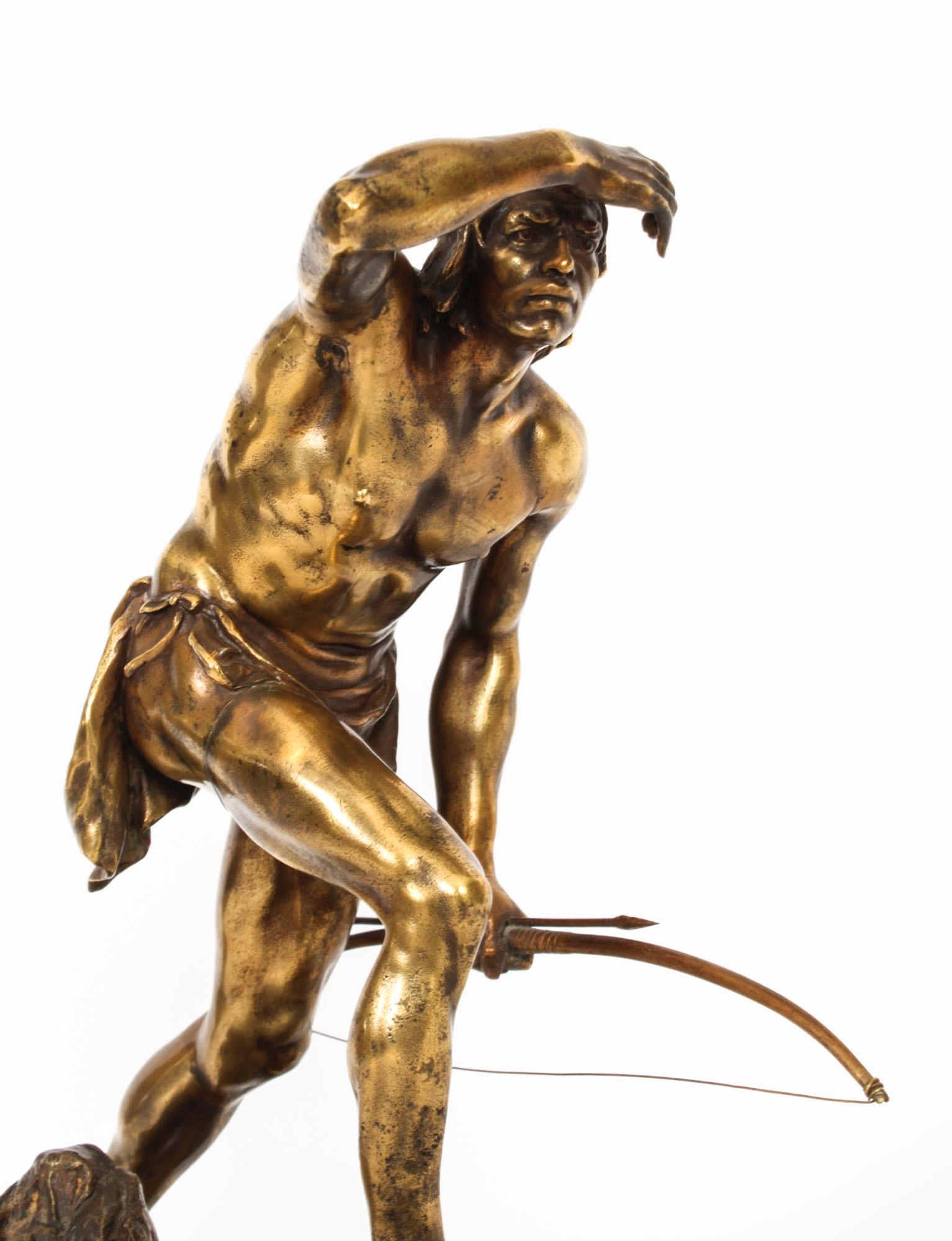 Antique German Gilt Bronze Indian Scout by Josef Drischler Circa 1900 For Sale 2