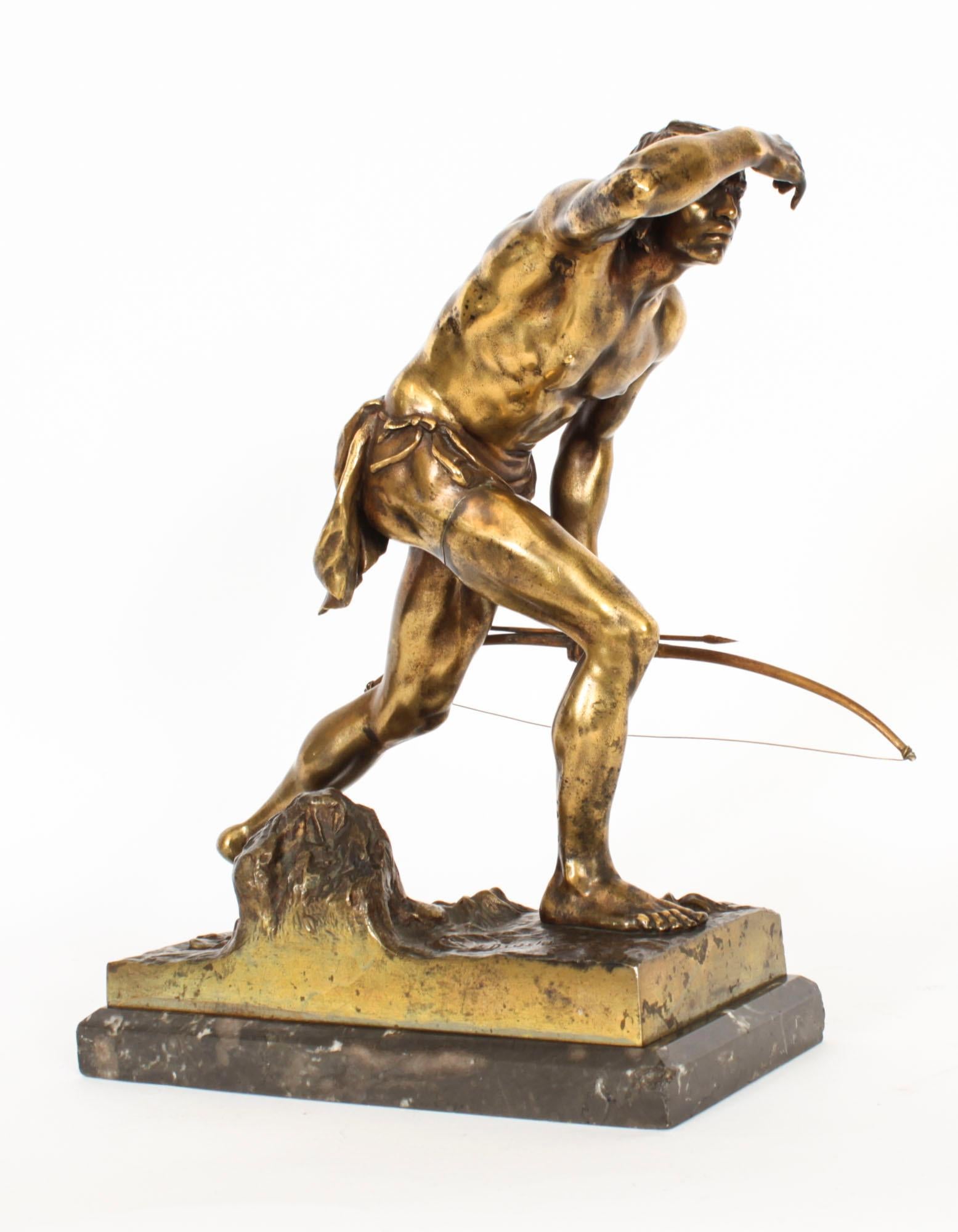 Scout indien allemand ancien en bronze doré de Josef Drischler vers 1900 Bon état - En vente à London, GB