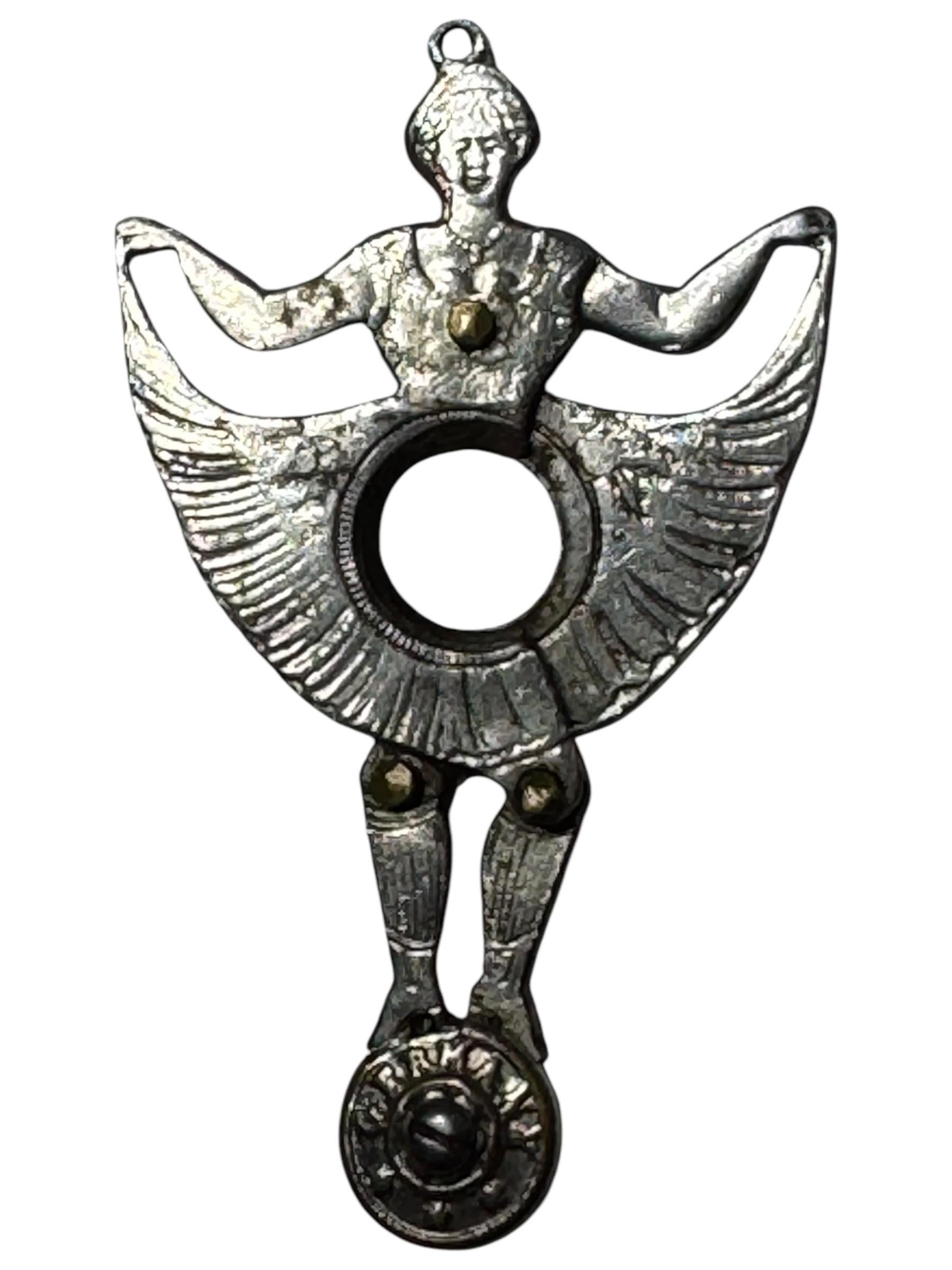Metal Antique German Girl Figural Cigar Cutter for Pocket Watch Chain, FOB, 1890s For Sale
