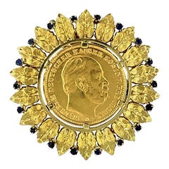 Antique German Gold Coin Sapphire Gold Brooch and Pendant