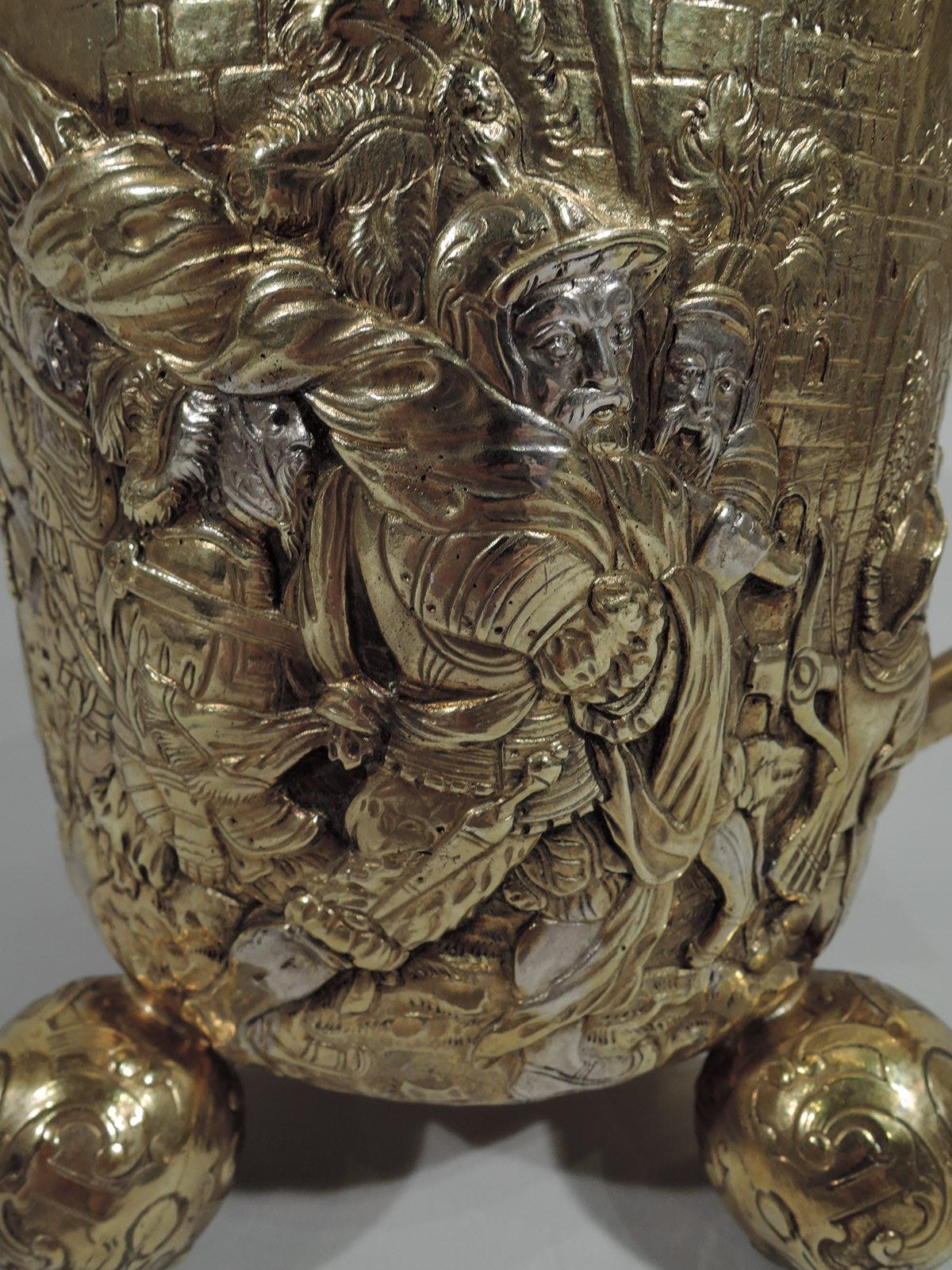19th Century Antique German Gothic Silver Gilt Tankard with Teutonic Frieze