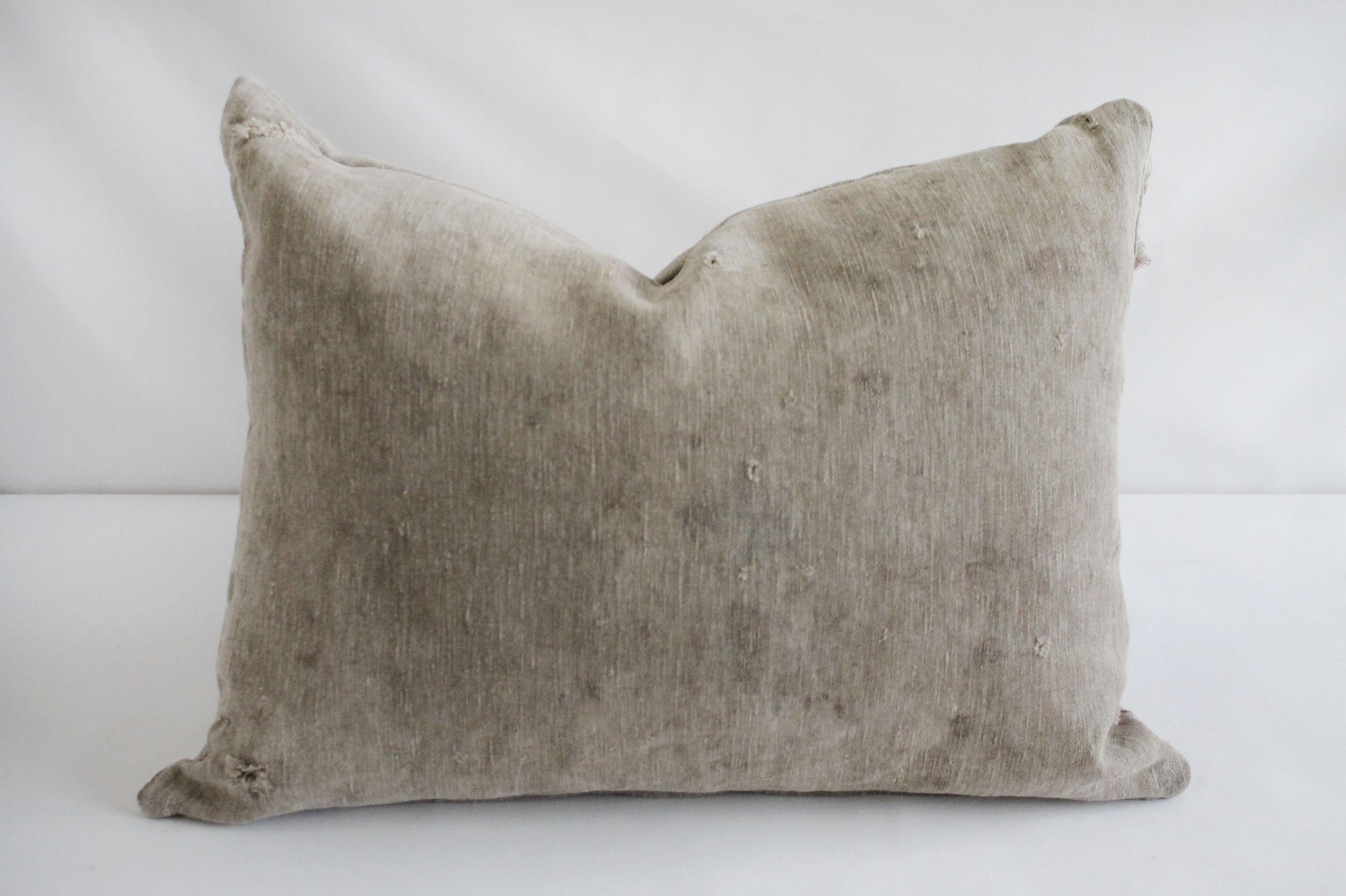 Antique German Grain Sack Linen Pillow with Original Stamped Details 1