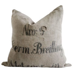 Vintage German Grain Sack Linen Pillow with Original Stamping