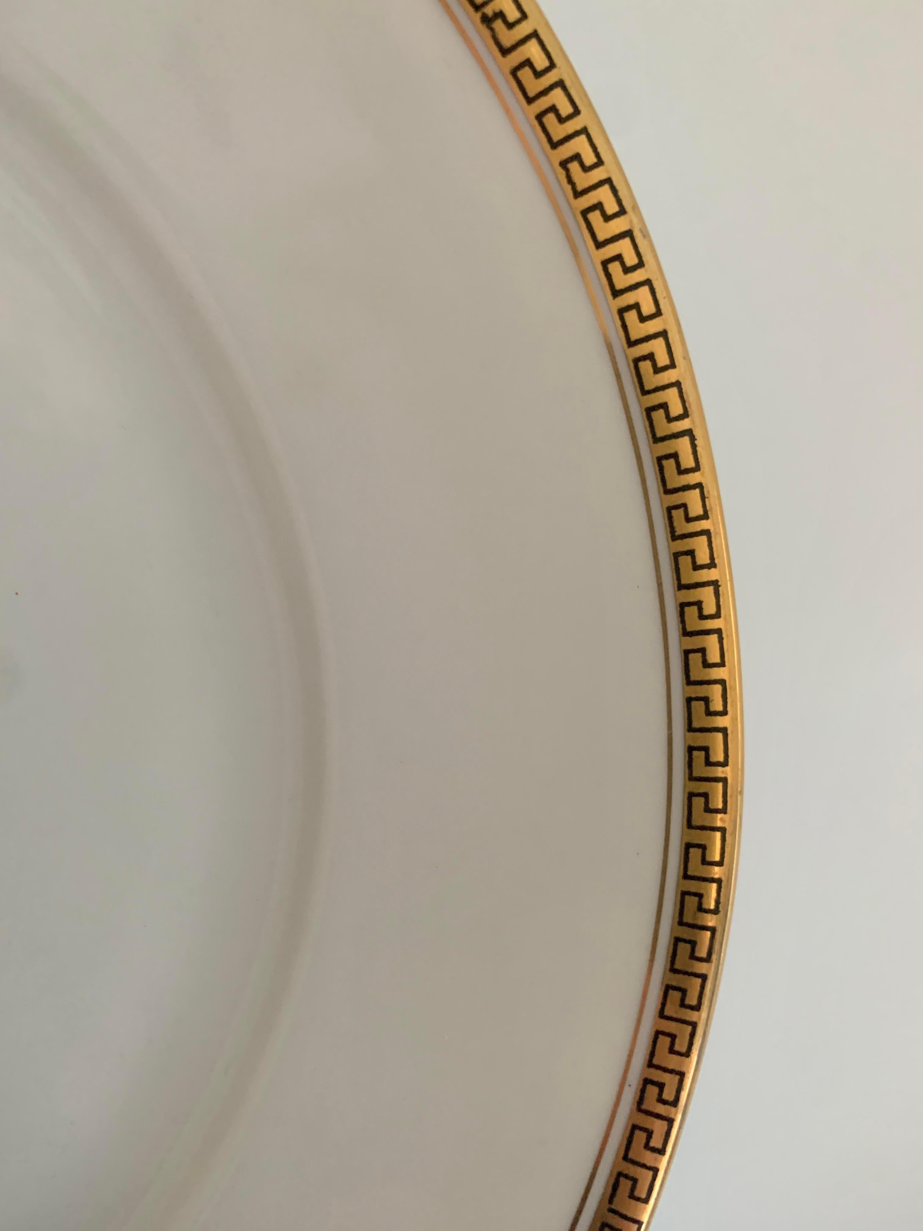 Neoclassical Antique German Greek Key Rimmed Luncheon Plates by Kpm, 1920s For Sale