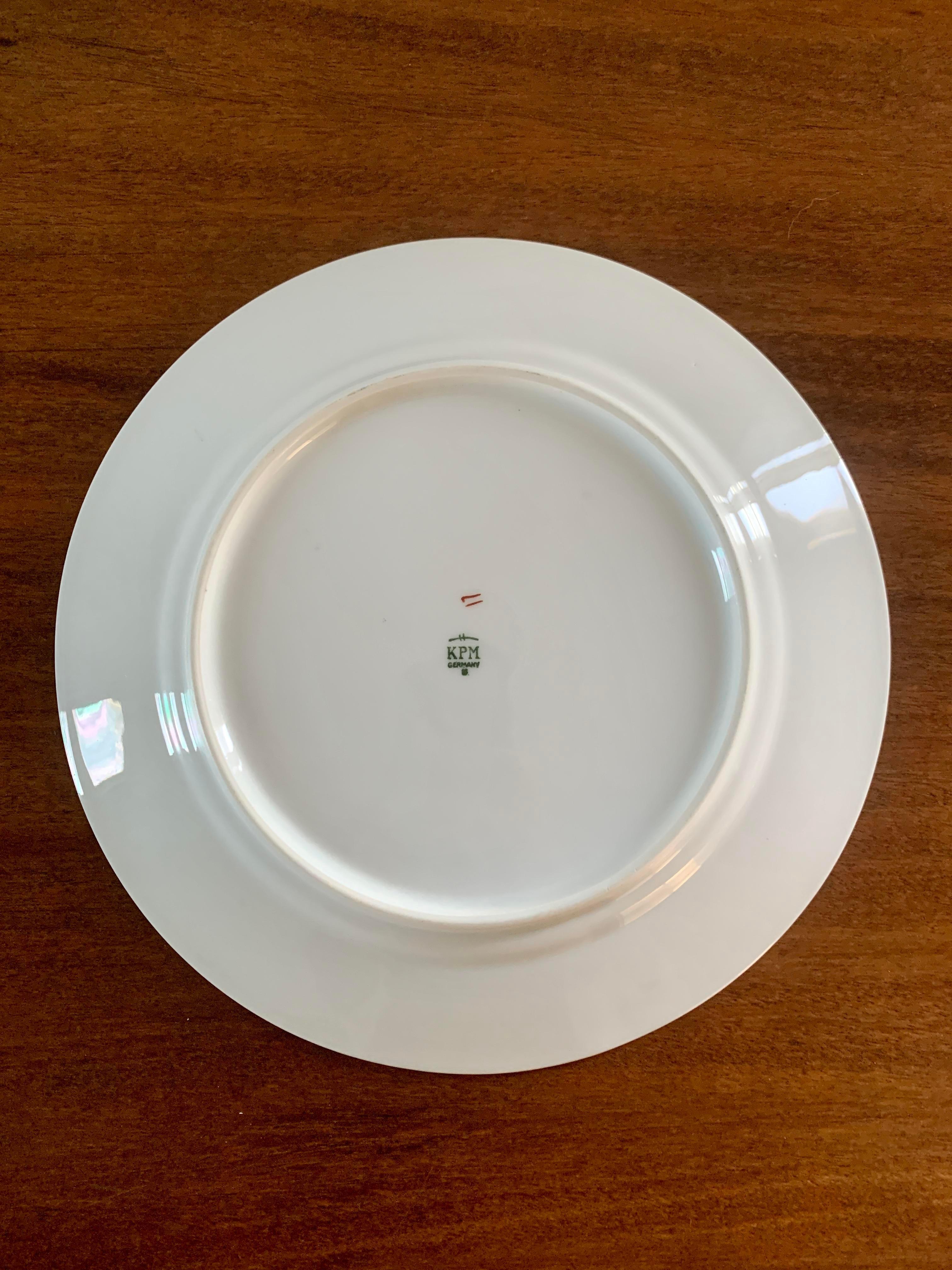 Neoclassical Antique German Greek Key Rimmed Luncheon Plates by Kpm, 1920s For Sale