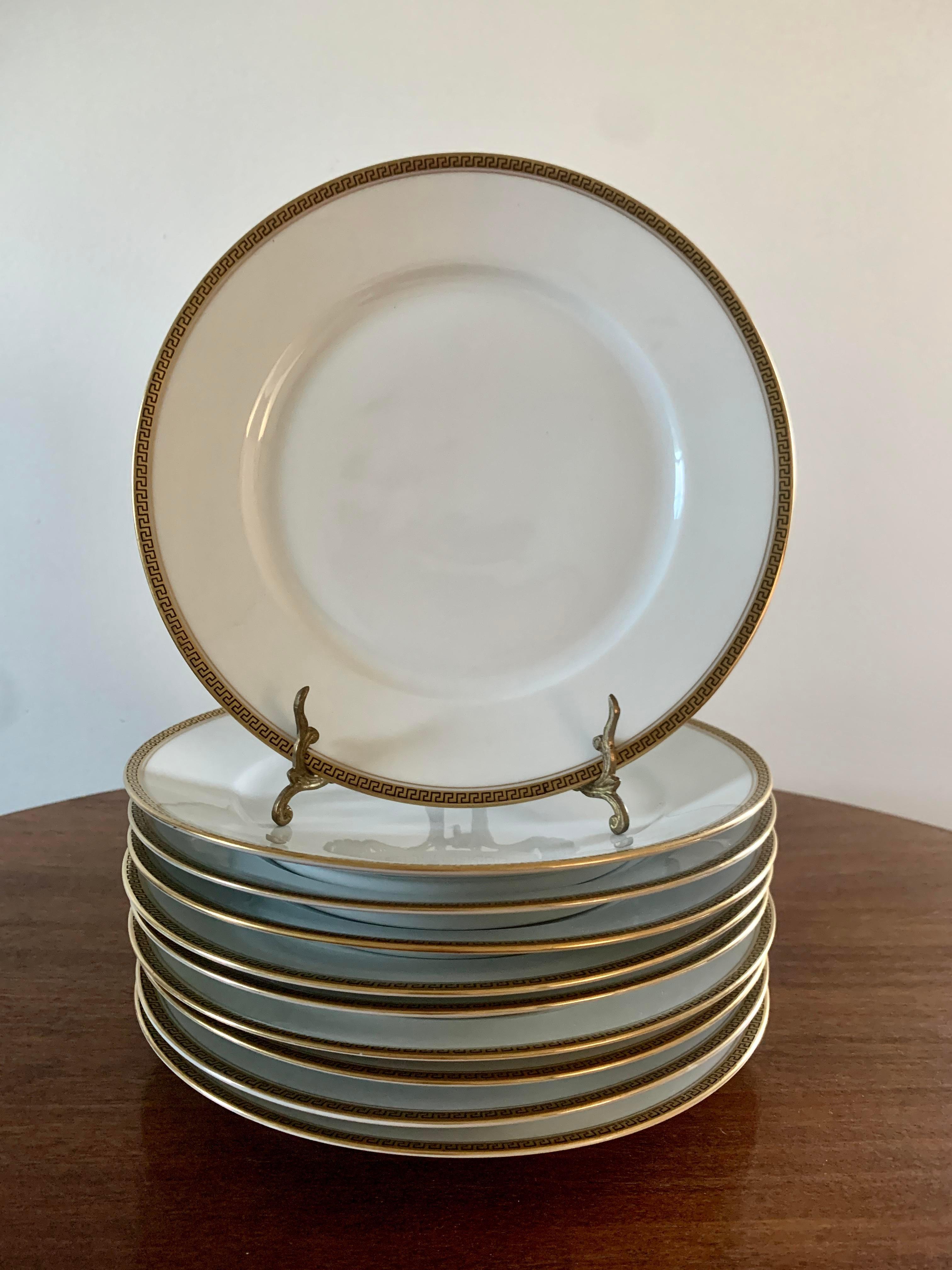 Early 20th Century Antique German Greek Key Rimmed Luncheon Plates by Kpm, 1920s For Sale