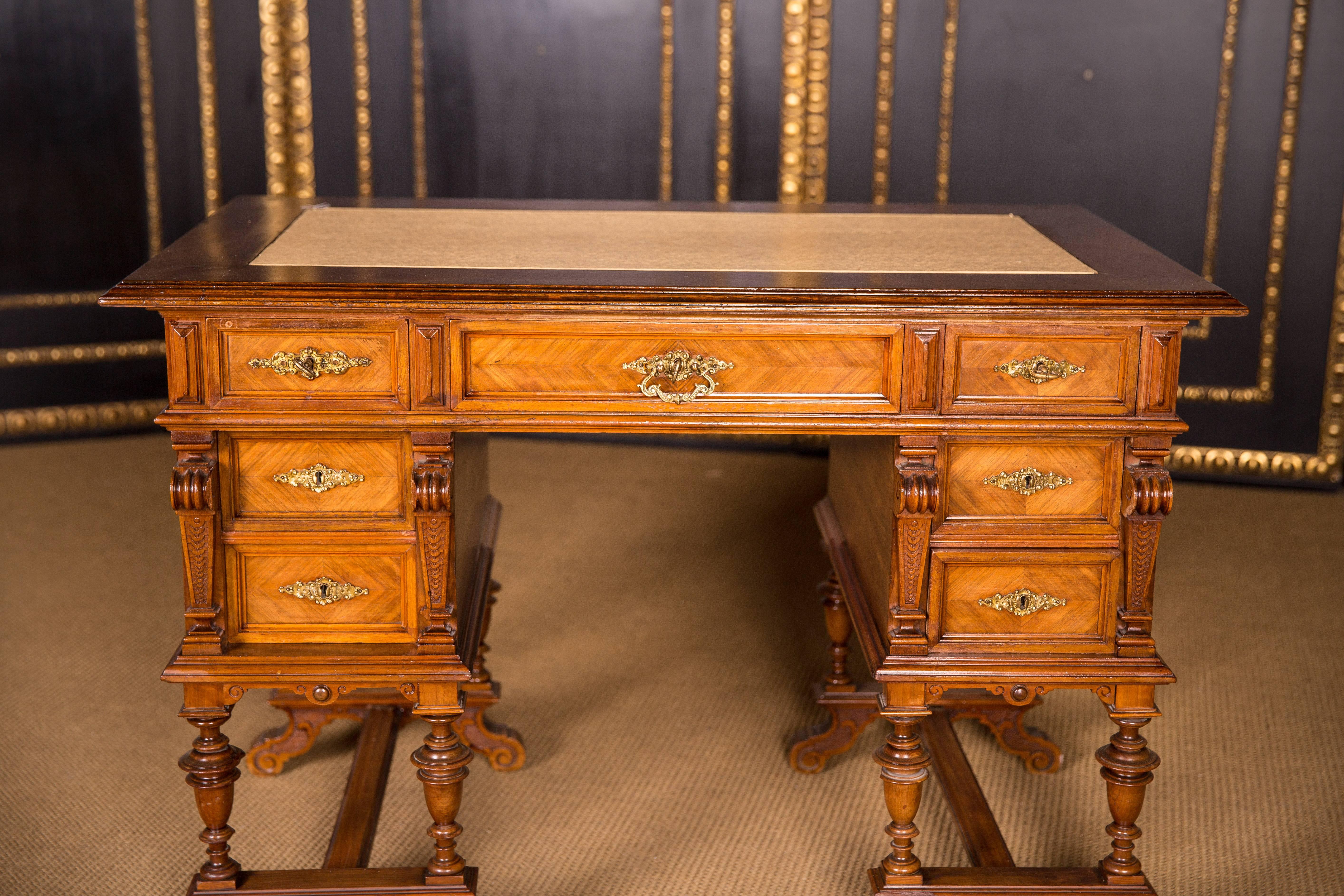 Hand-Carved Antique German Gründerzeit Desk, circa 1880