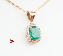 Antiguo Colgante Halo Alemán Esmeralda 1,2ct Diamantes 0,4 ctw Oro macizo 18K/ 1,7gr
