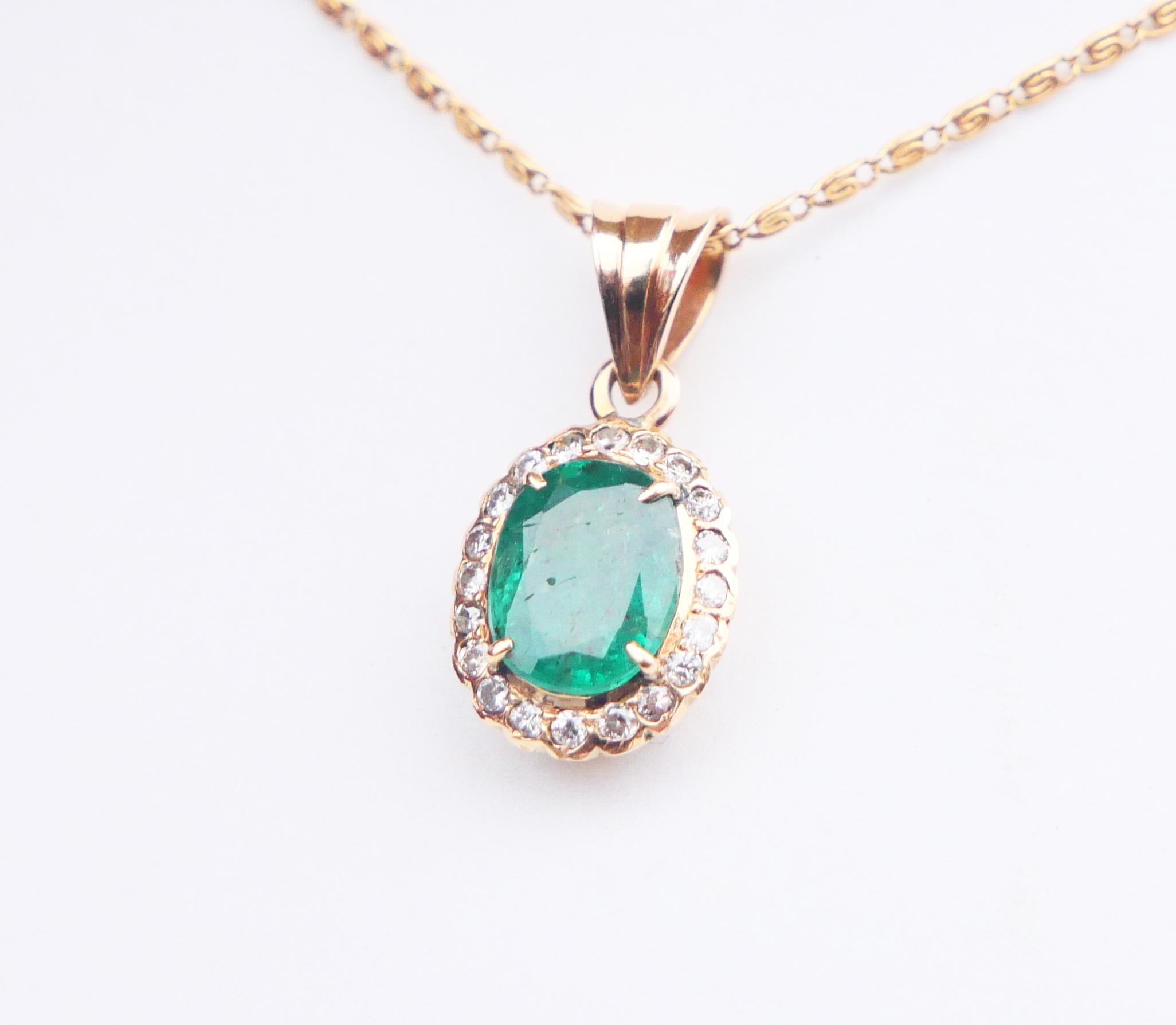 Oval Cut Antique German Halo Pendant 1.2ct Emerald 0.4 ctw Diamonds solid 18K Gold/ 1.7gr For Sale