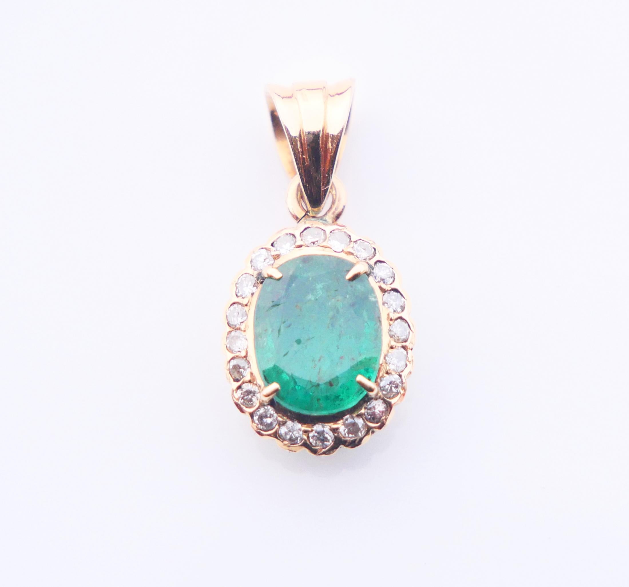 Women's Antique German Halo Pendant 1.2ct Emerald 0.4 ctw Diamonds solid 18K Gold/ 1.7gr For Sale