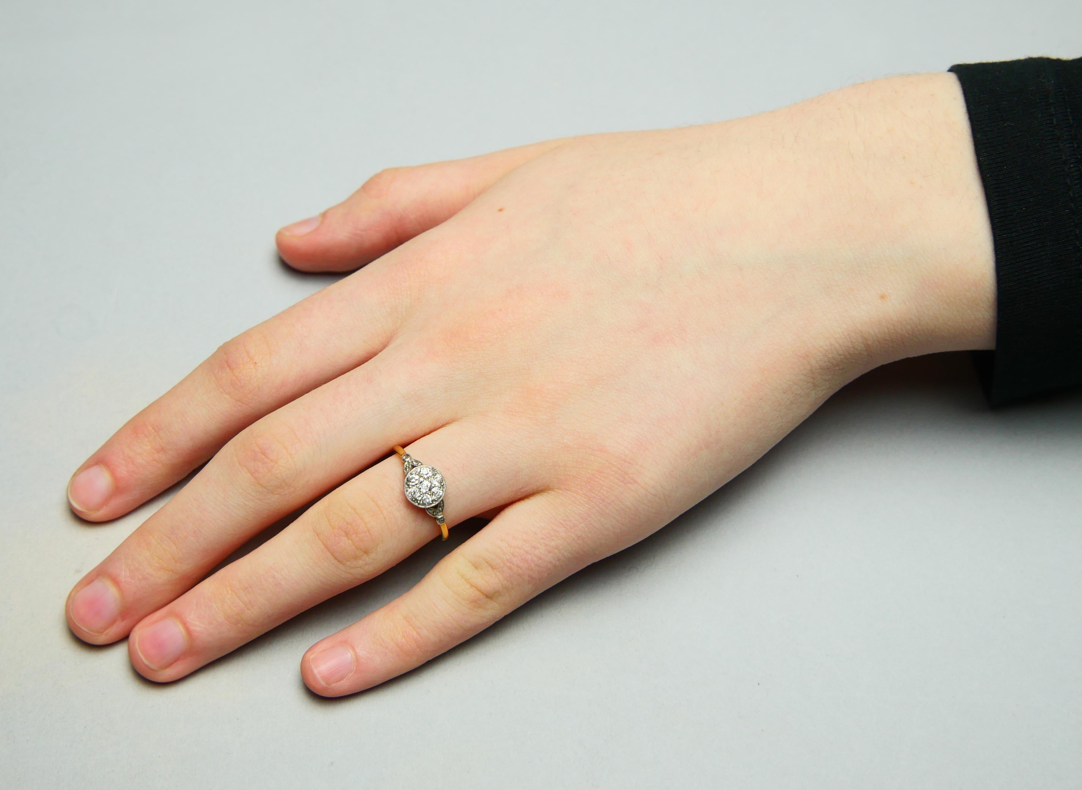 Antique German Halo Ring 0.6ctw Diamonds 18K Gold Platinum US 6.25 / 2gr For Sale 2