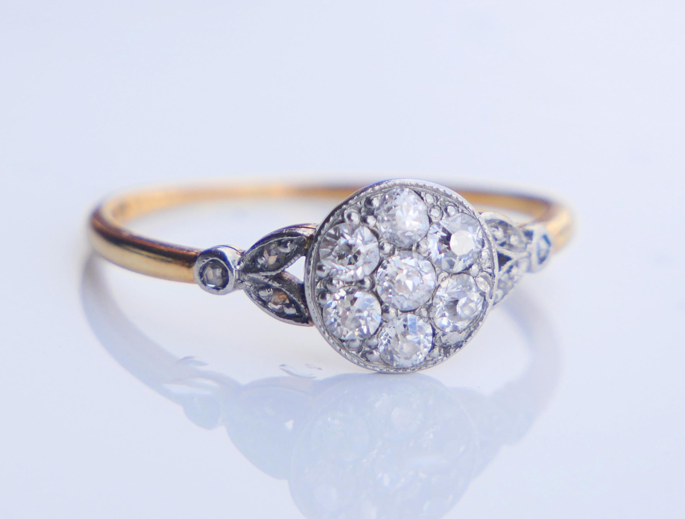 Art Nouveau Antique German Halo Ring 0.6ctw Diamonds 18K Gold Platinum US 6.25 / 2gr For Sale