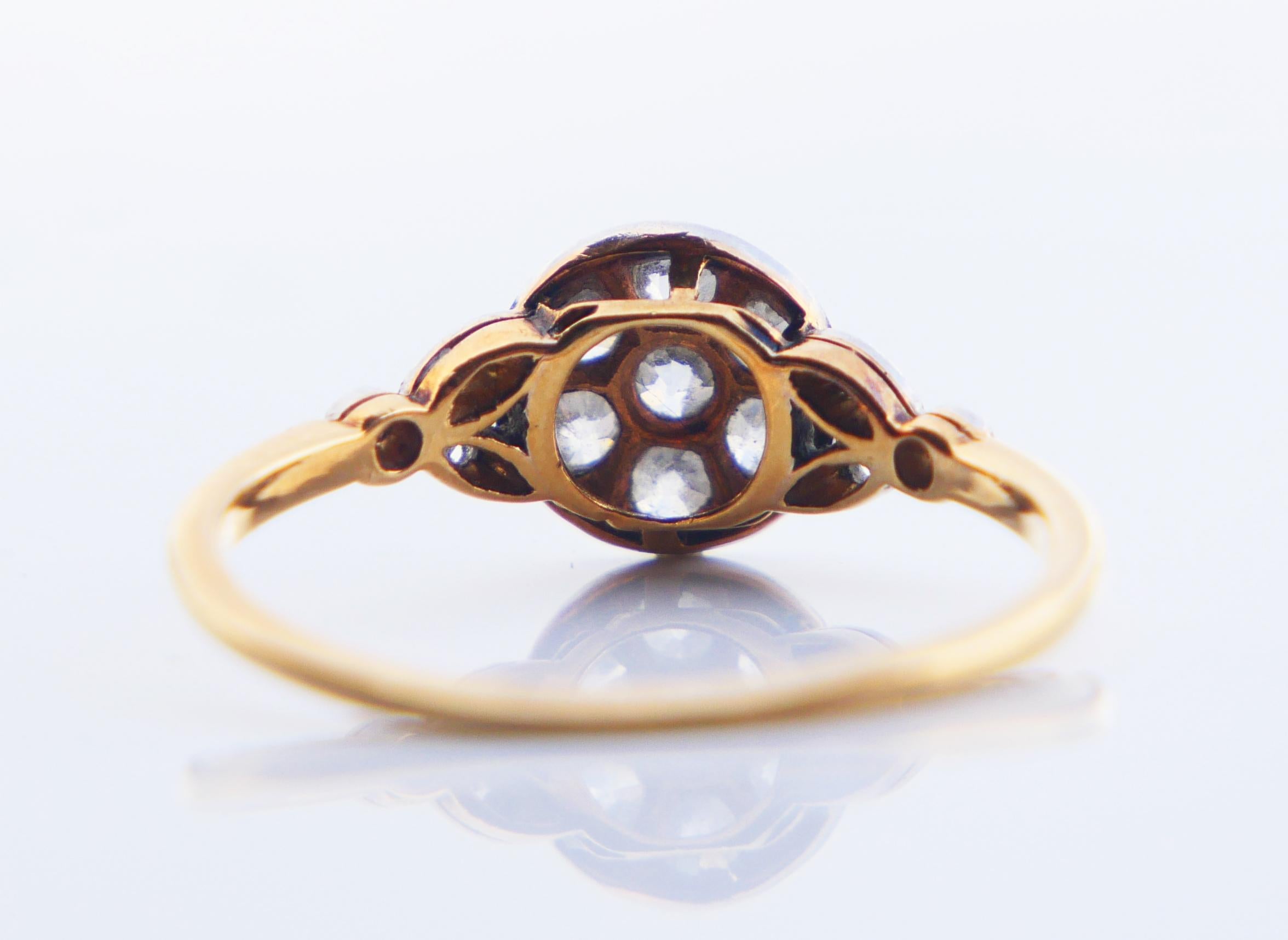 Old European Cut Antique German Halo Ring 0.6ctw Diamonds 18K Gold Platinum US 6.25 / 2gr For Sale