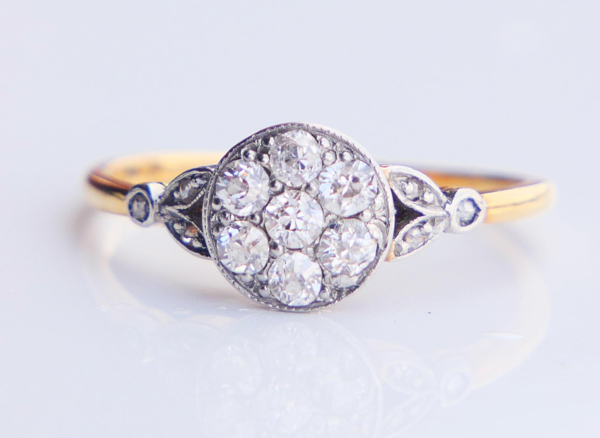 Women's Antique German Halo Ring 0.6ctw Diamonds 18K Gold Platinum US 6.25 / 2gr For Sale