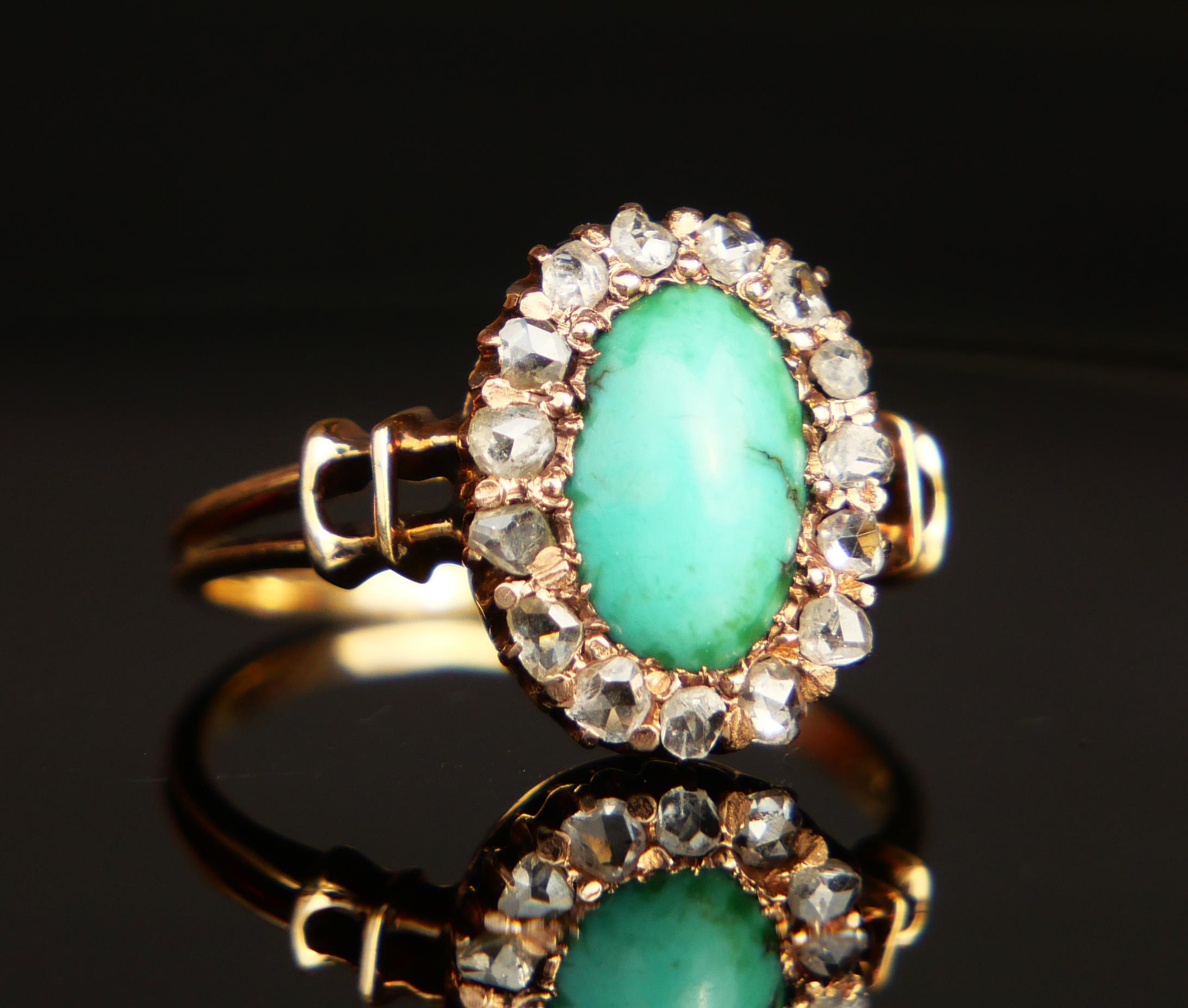 Arts and Crafts Antique German Halo Ring 2.25ct Turquoise Diamonds solid 14K GoldØ5US/2.3gr For Sale
