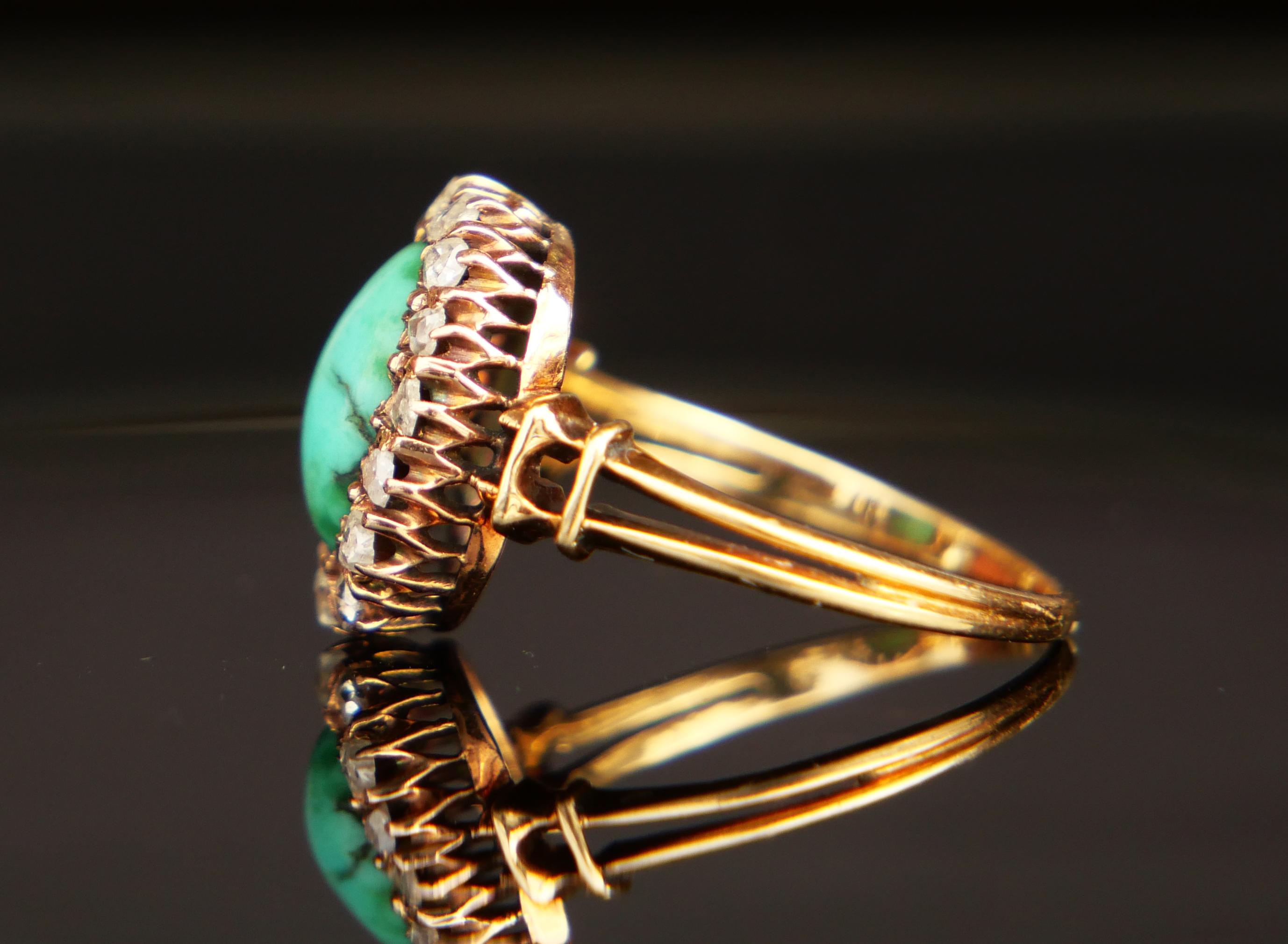 Women's Antique German Halo Ring 2.25ct Turquoise Diamonds solid 14K GoldØ5US/2.3gr For Sale