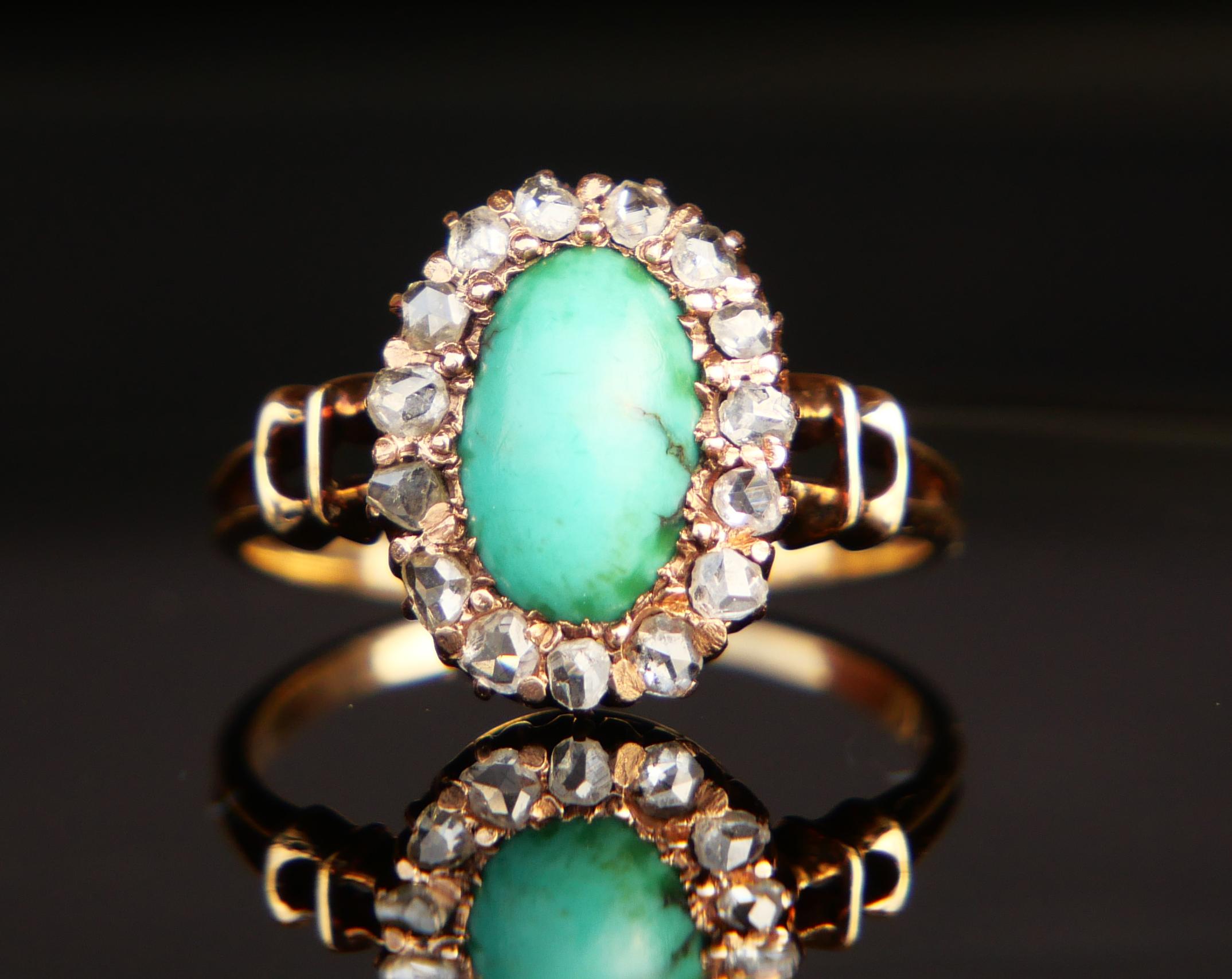 Antiquities German Halo Ring 2.25ct Turquoise Diamonds solid 14K GoldØ5US/2.3gr en vente 1