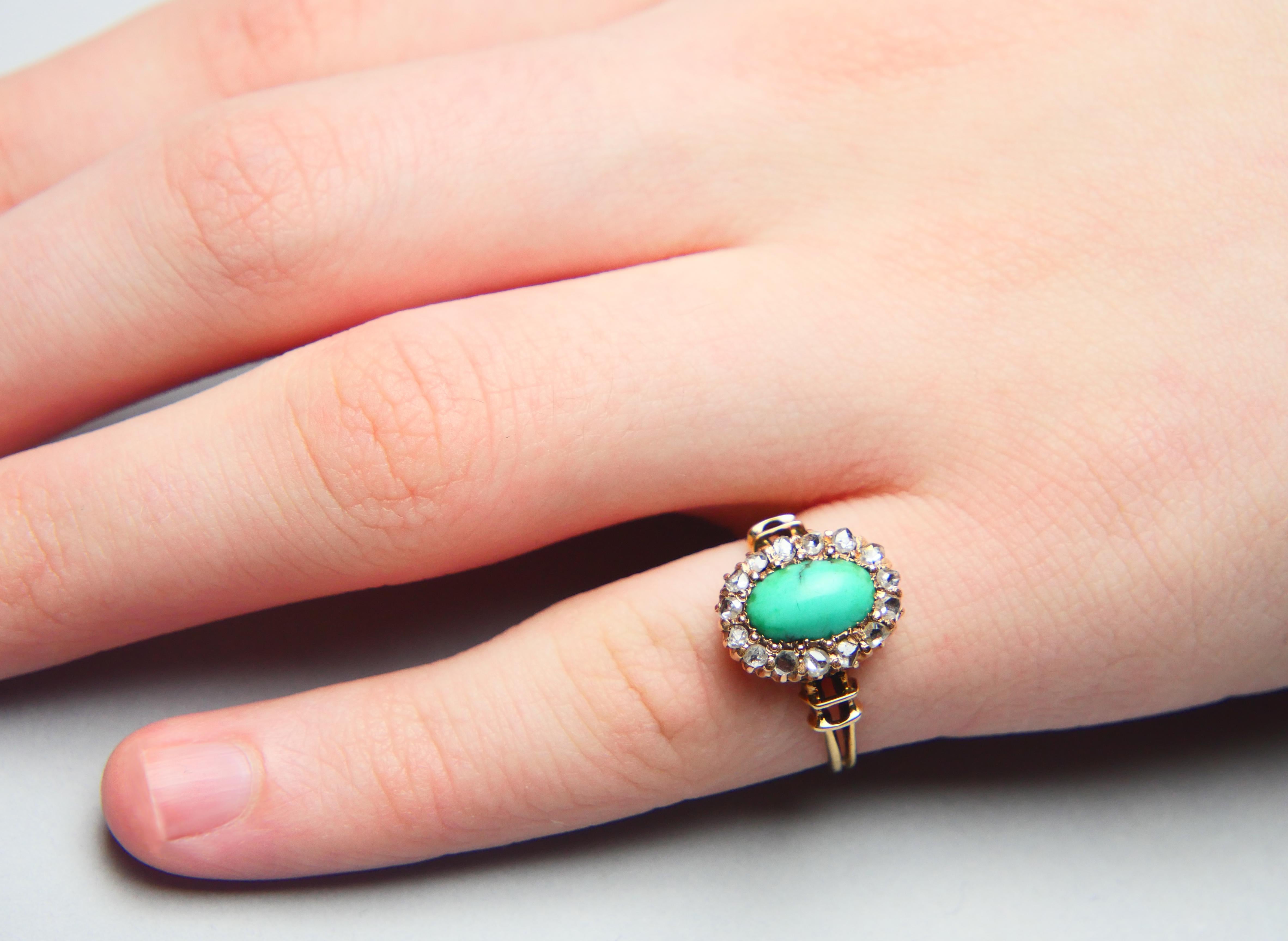 Antique German Halo Ring 2.25ct Turquoise Diamonds solid 14K GoldØ5US/2.3gr For Sale 2