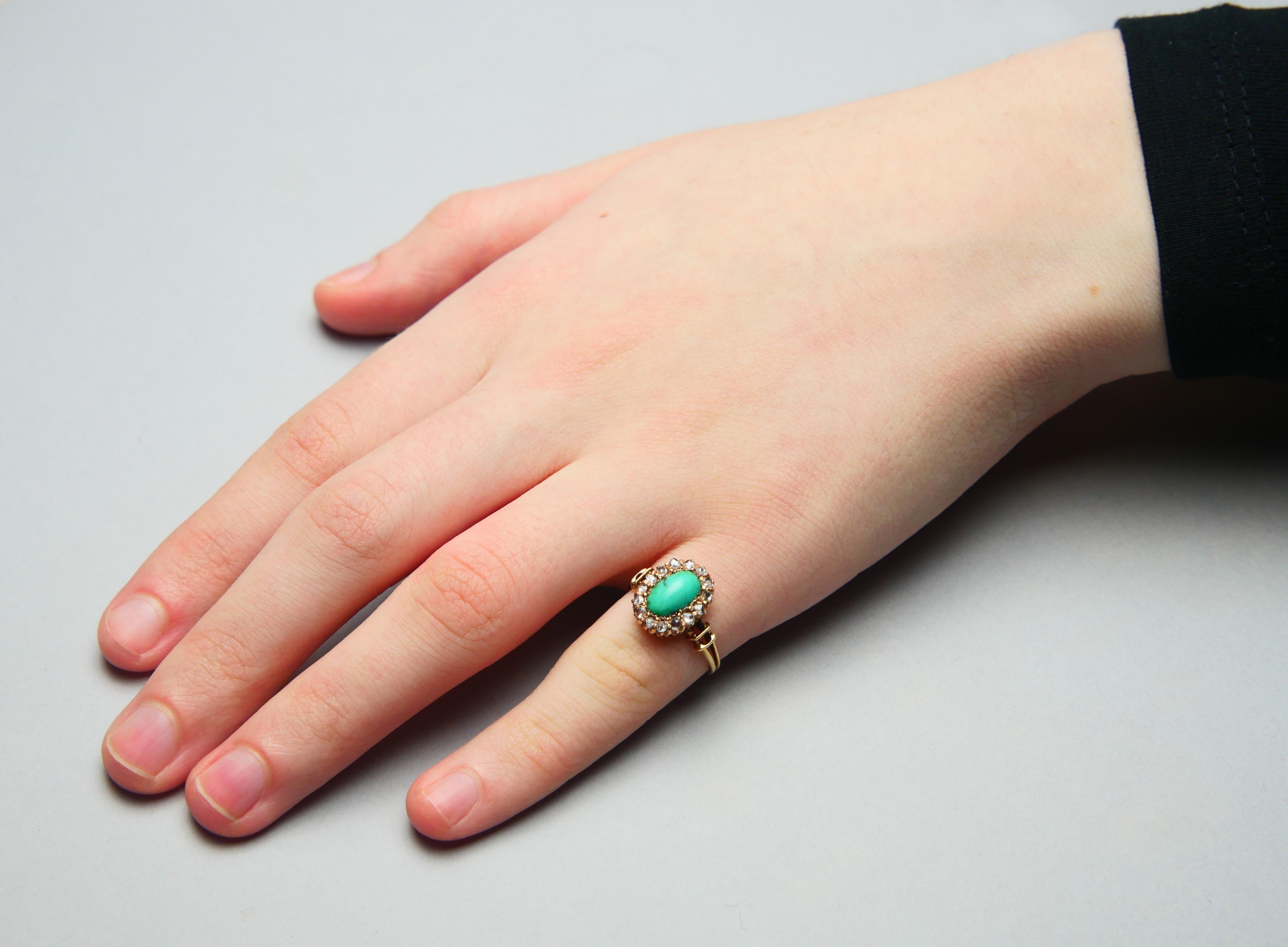 Antique German Halo Ring 2.25ct Turquoise Diamonds solid 14K GoldØ5US/2.3gr For Sale 3