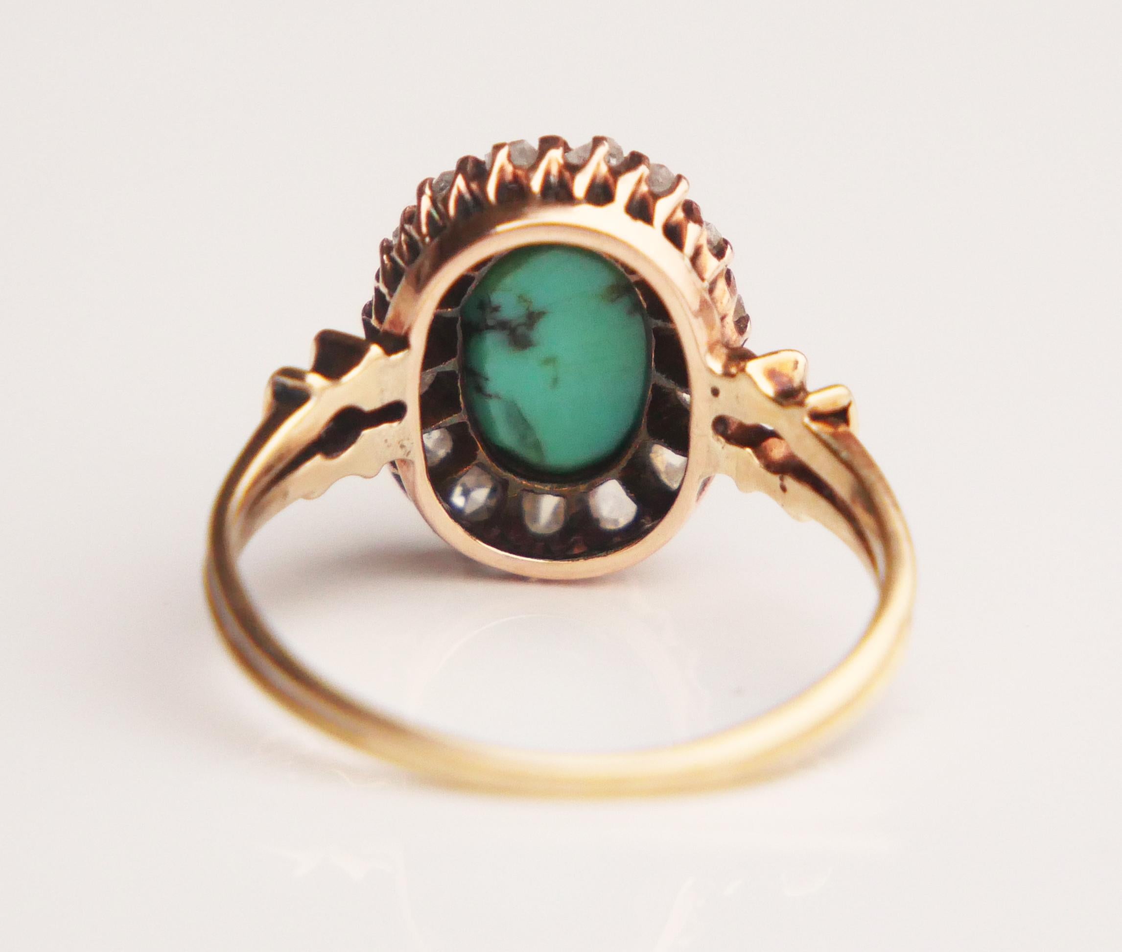 Antique German Halo Ring 2.25ct Turquoise Diamonds solid 14K GoldØ5US/2.3gr For Sale 4