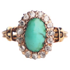 Antiquities German Halo Ring 2.25ct Turquoise Diamonds solid 14K GoldØ5US/2.3gr